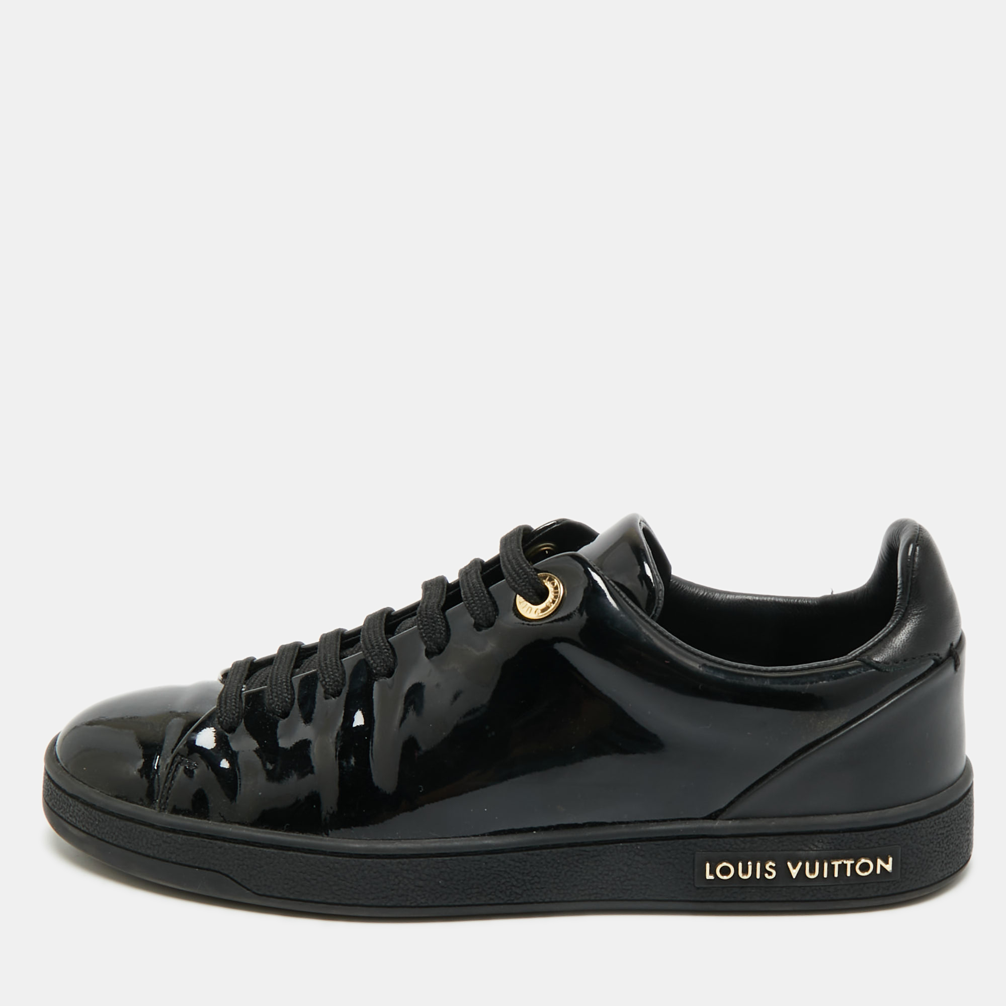Pre-owned Louis Vuitton Black Patent Leather Frontrow Low Top Sneakers Size 36