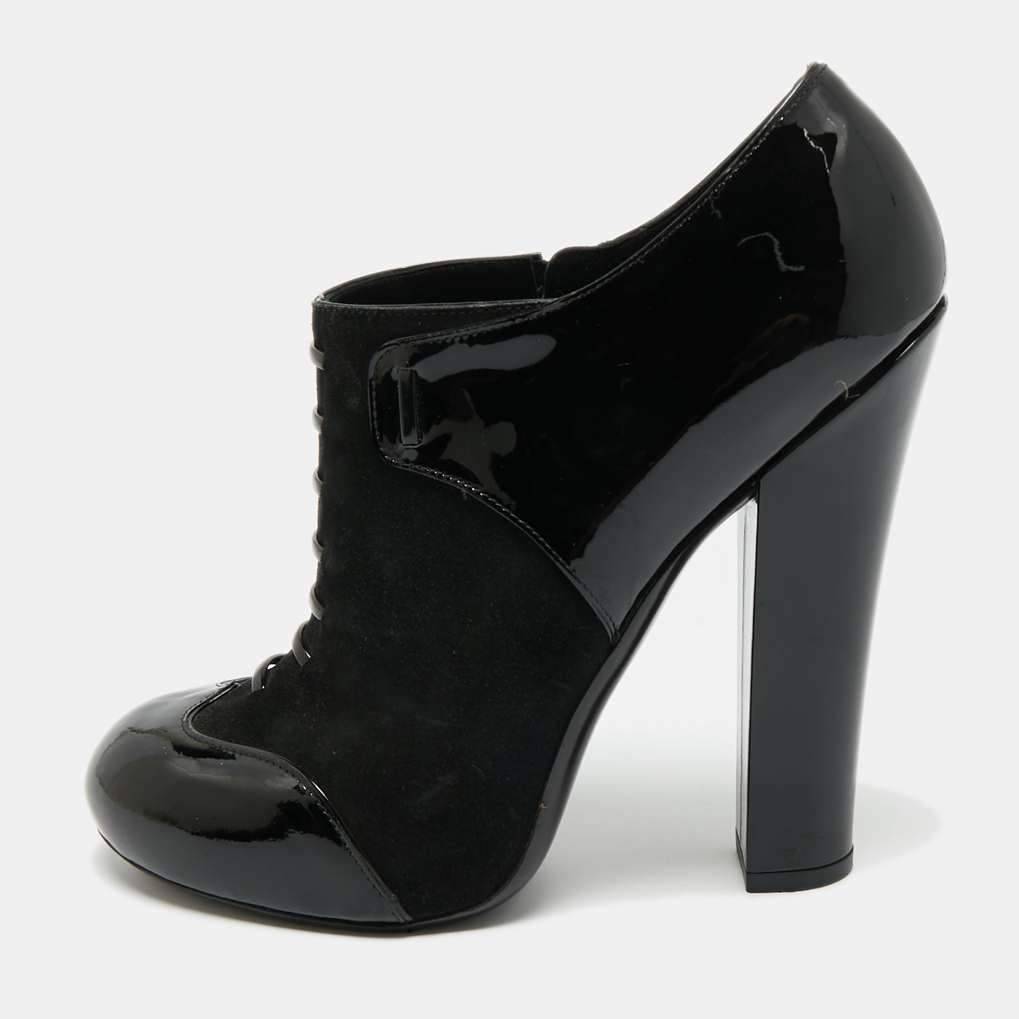 Pre-owned Louis Vuitton Black Patent Leather And Suede Ankle Booties Size 40.5