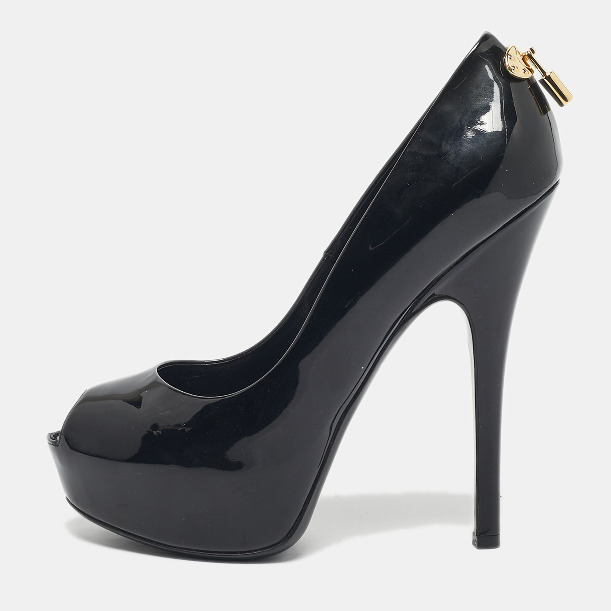 

Louis Vuitton Black Patent Leather Oh Really! Platform Pumps Size