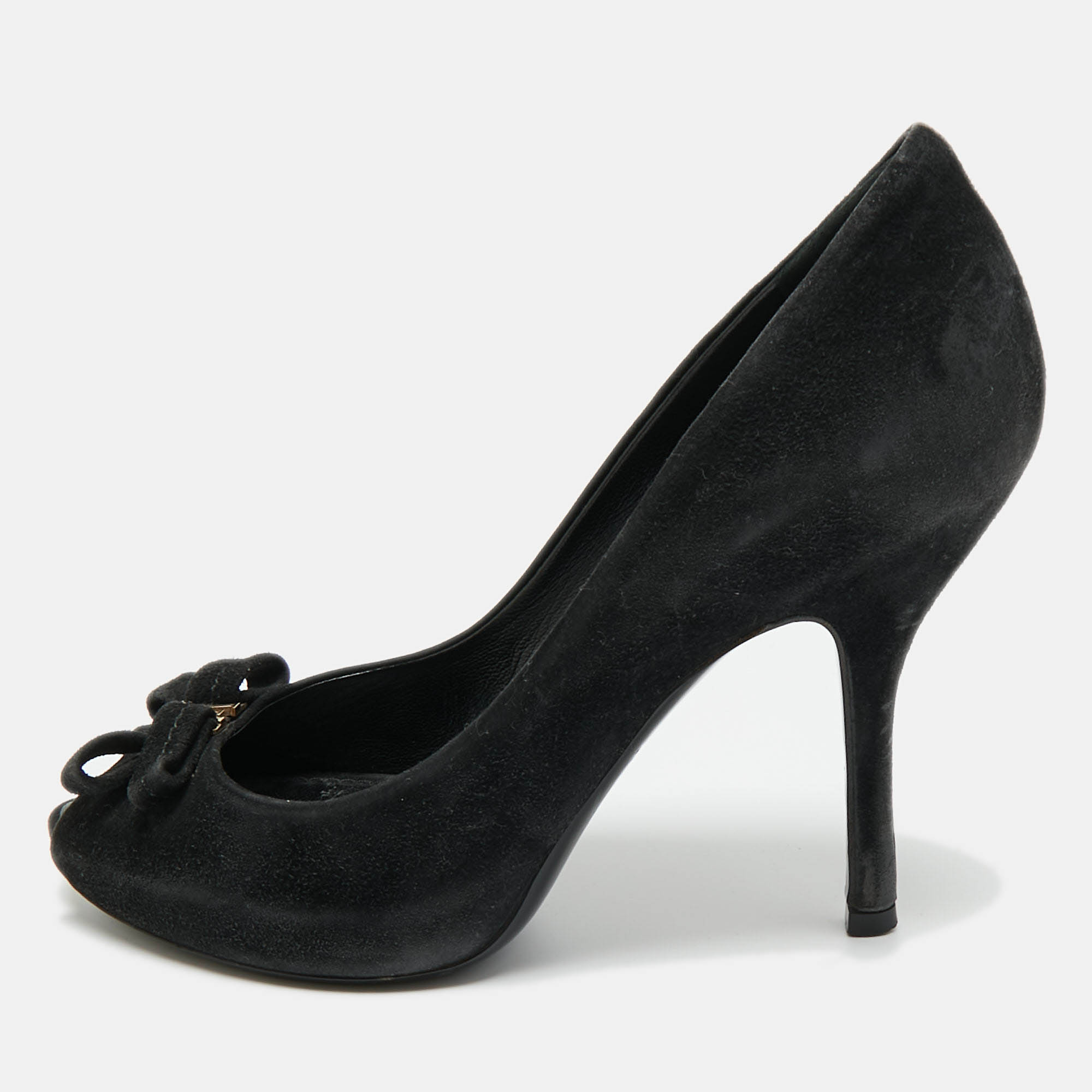 Pre-owned Louis Vuitton Black Suede Peep Toe Pumps Size 36
