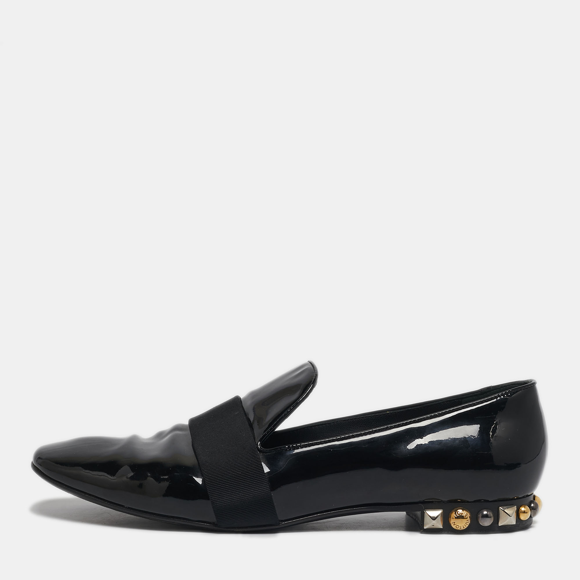 Pre-owned Louis Vuitton Black Patent Leather Smoking Slippers Size 39.5