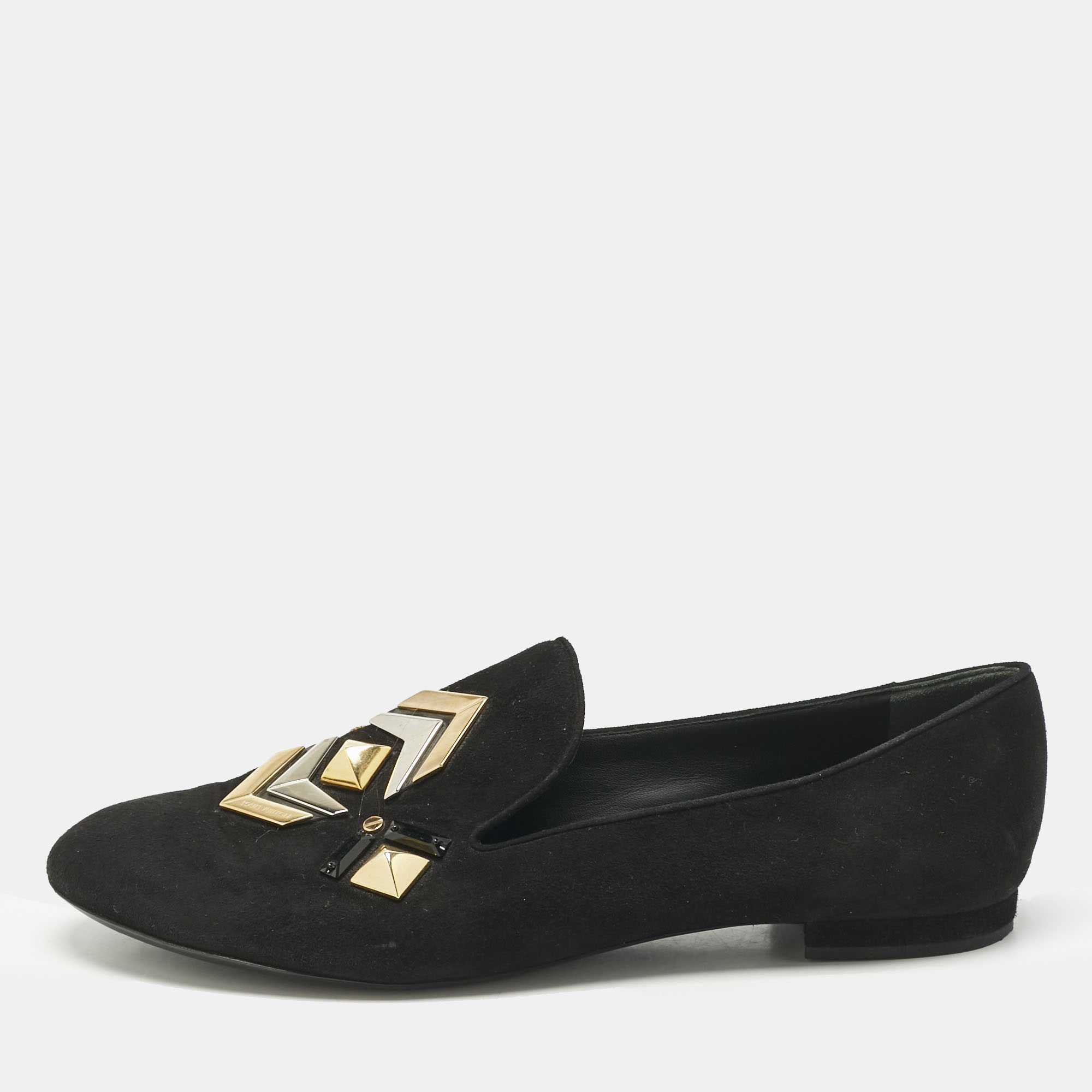 Pre-owned Louis Vuitton Black Suede Stud Embellished Smoking Slippers Size 39.5