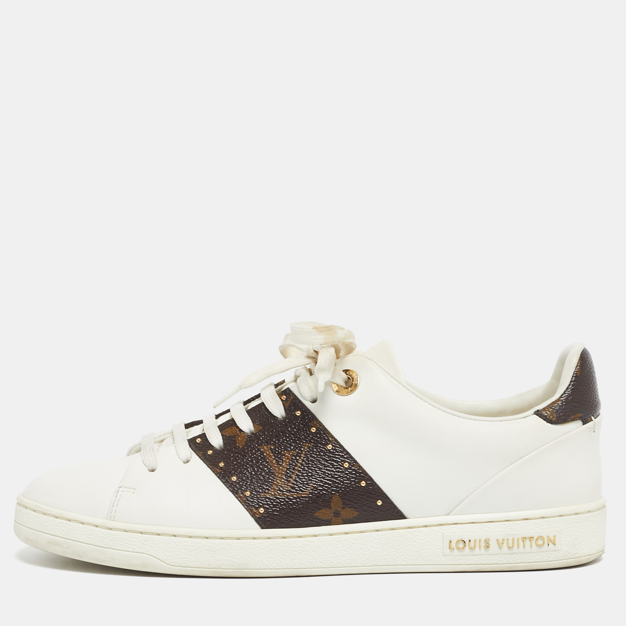

Louis Vuitton White/Brown Monogram Canvas and Leather Frontrow Low-Top Sneakers Size