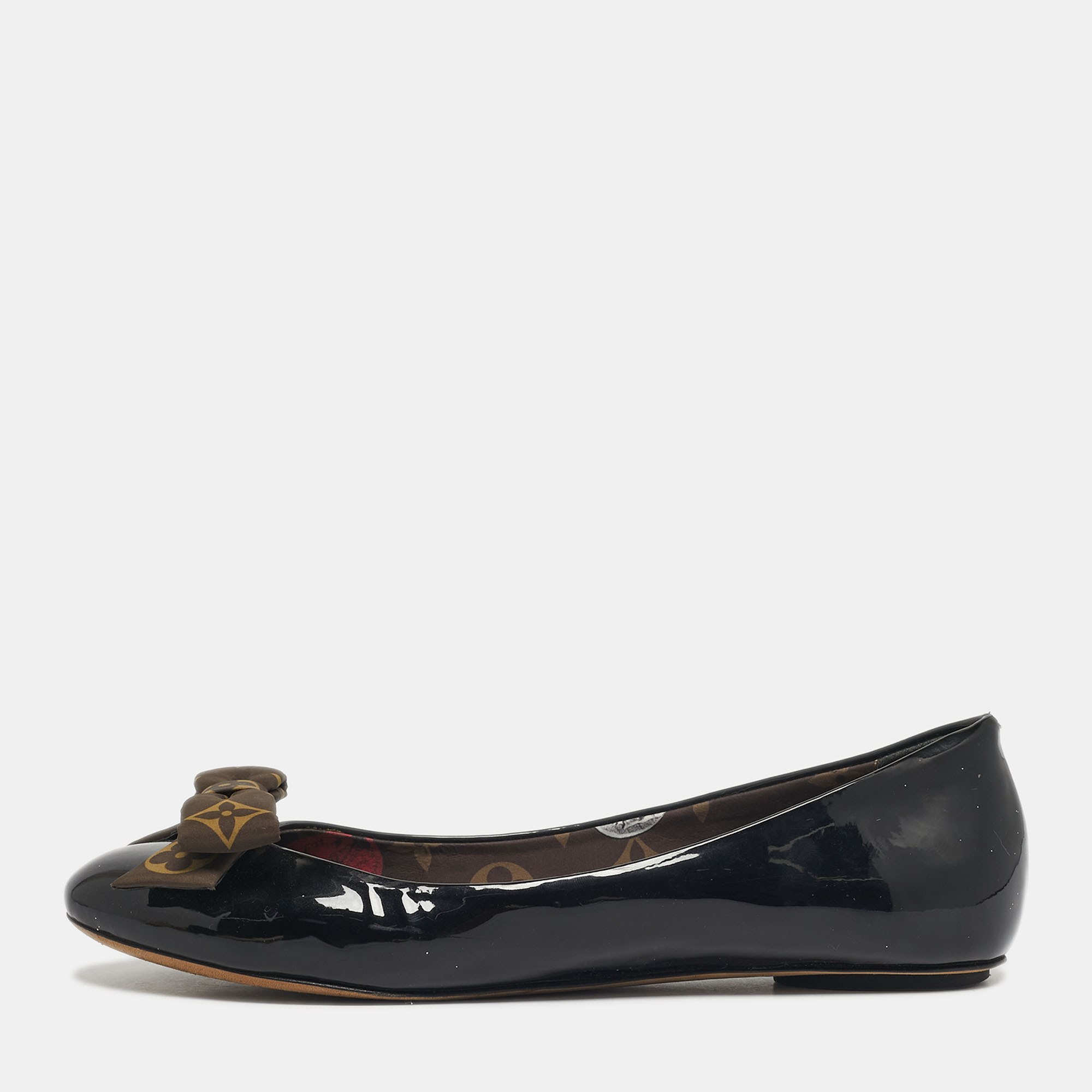Louis Vuitton Black Patent Leather Popi Ballet Flats Size 38.5