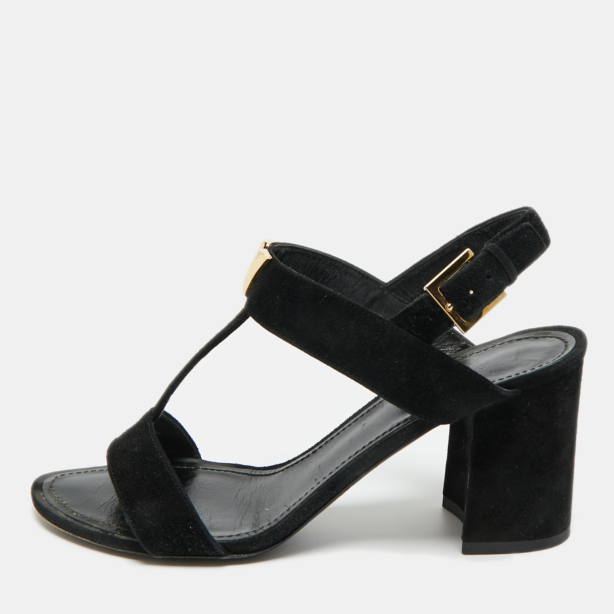 

Louis Vuitton Black Suede Medallion Sandals Size