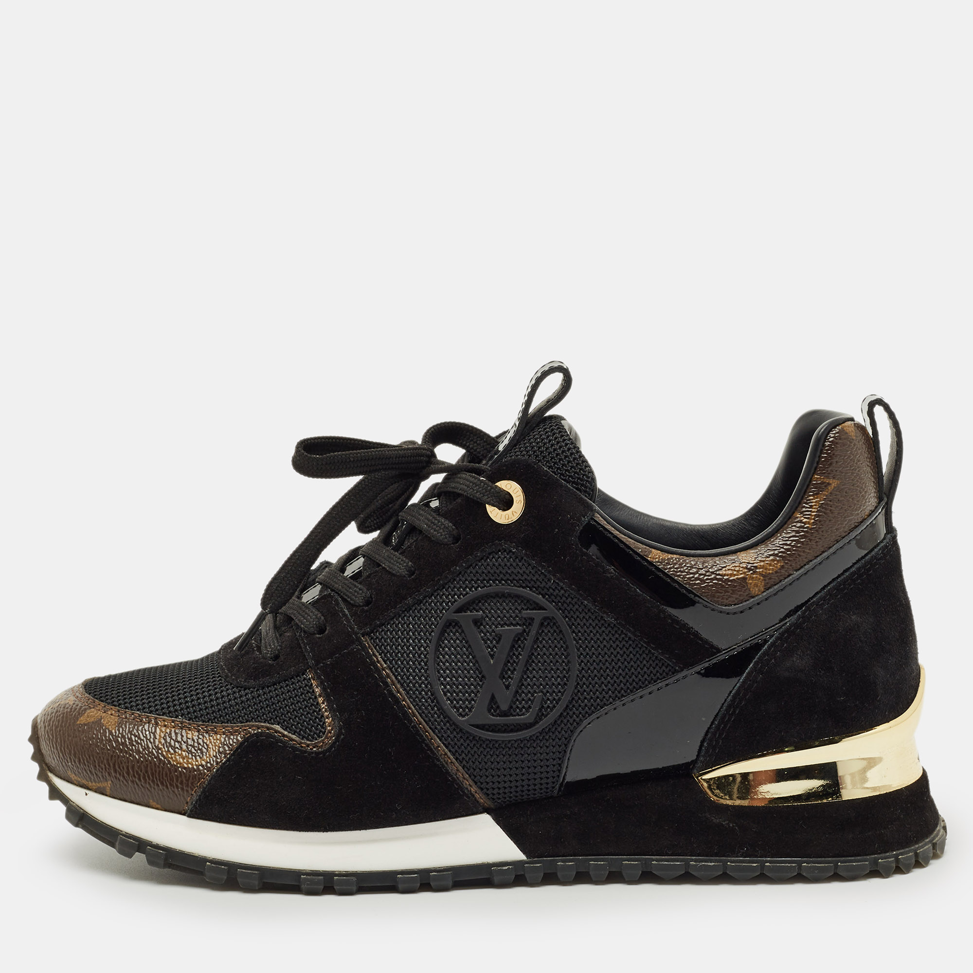 Pre-owned Louis Vuitton Brown/black Monogram Canvas And Suede Run Away Sneakers Size 38