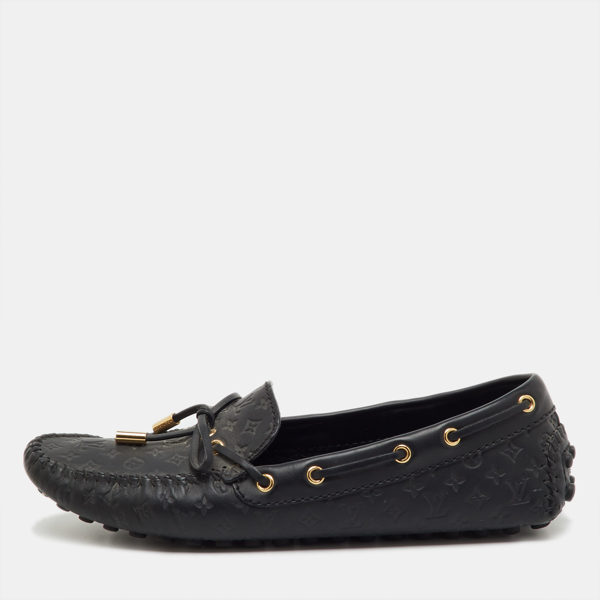 

Louis Vuitton Black Monogram Empreinte Leather Gloria Loafers Size