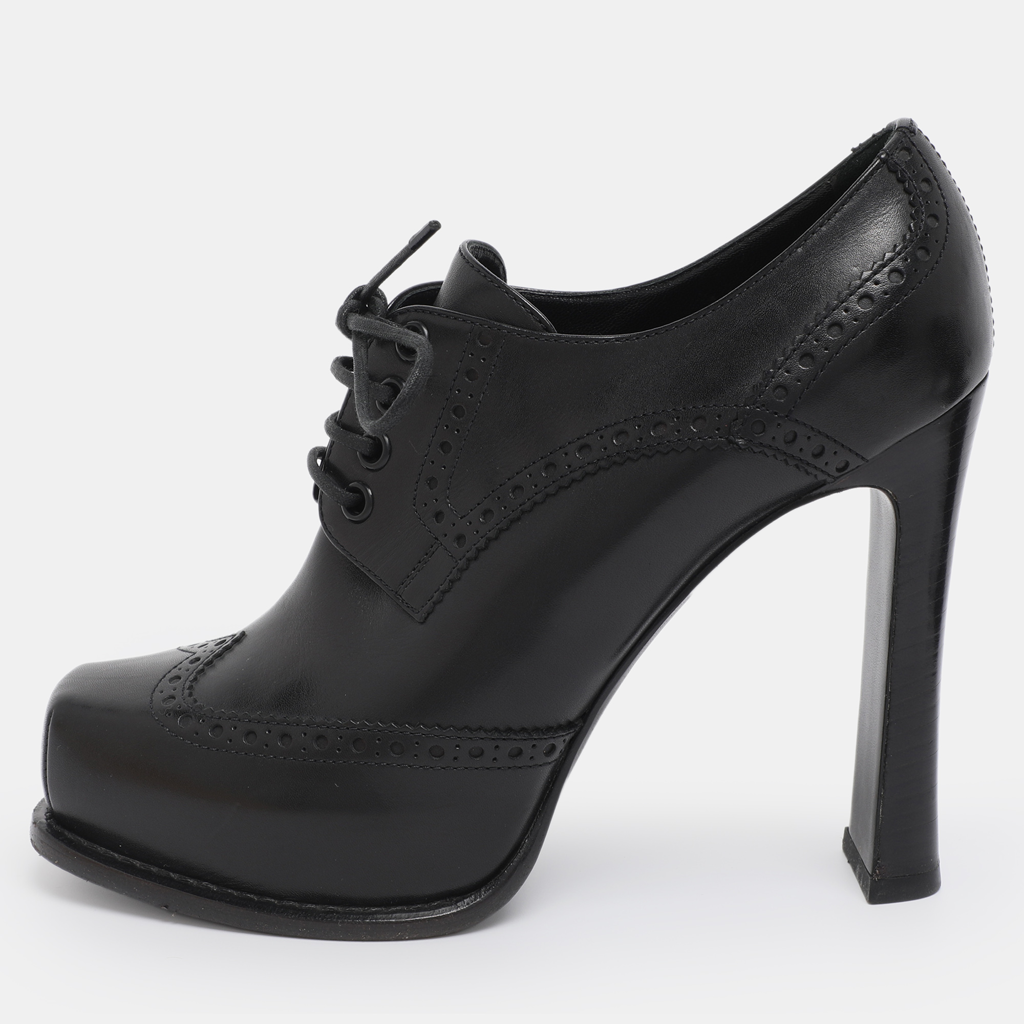 

Louis Vuitton Black Leather Brogue Derby Lace Up Platform Booties Size 38.5