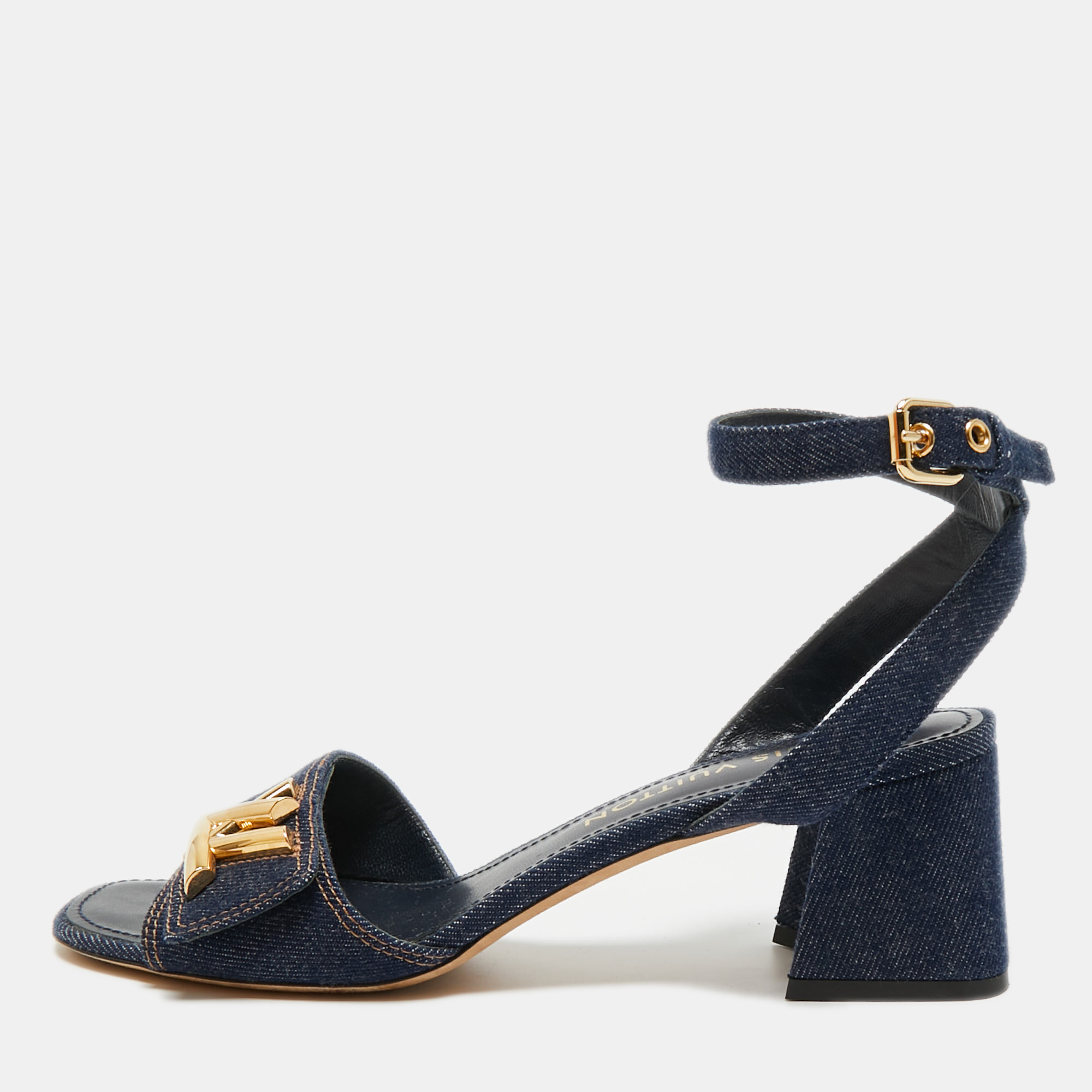 

Louis Vuitton Navy Blue Denim Shake Ankle Strap Sandals Size