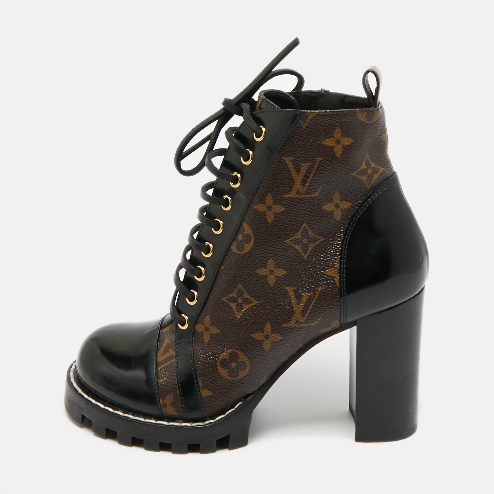 

Louis Vuitton Brown/Black Monogram Canvas and Leather Star Trail Ankle Length Boots Size