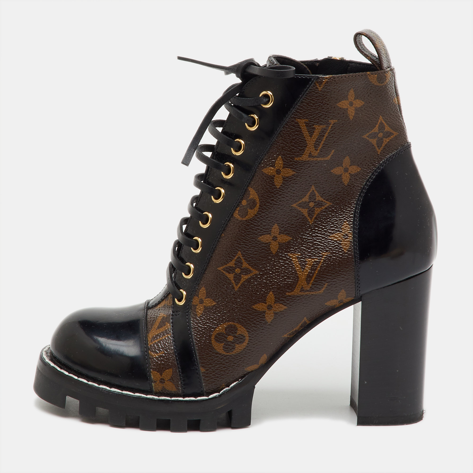 

Louis Vuitton Brown/Black Monogram Canvas and Patent Leather Star Trail Ankle Boot Size