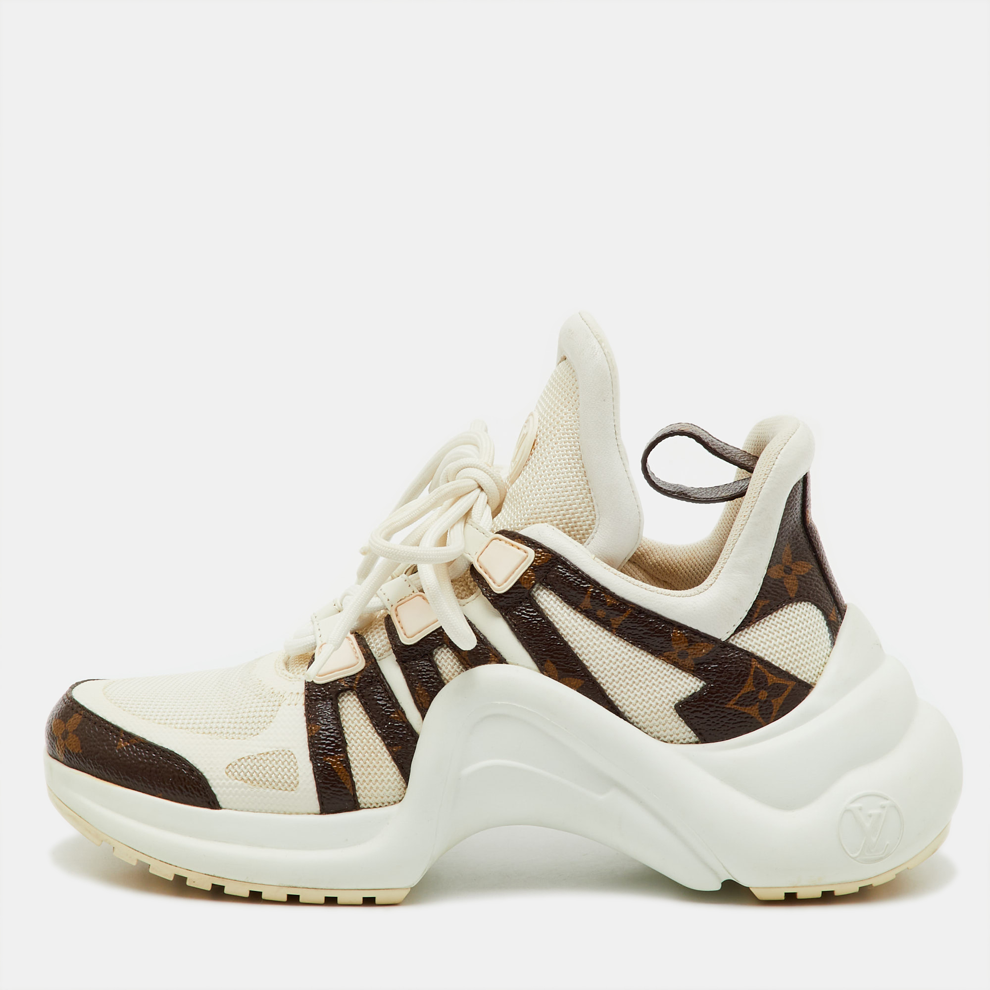 

Louis Vuitton White Mesh, Leather and Coated Canvas Archlight Sneakers Size