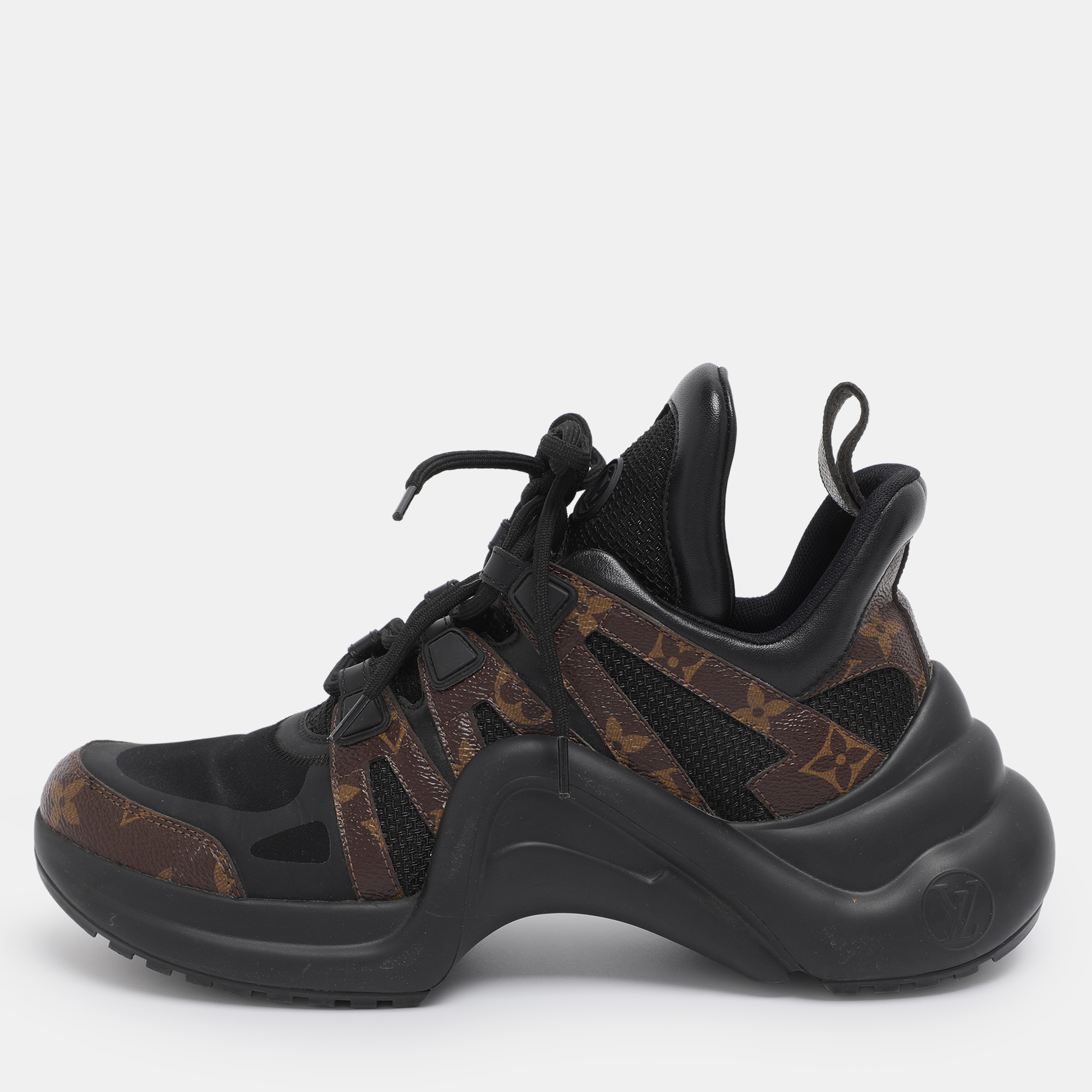 Louis Vuitton Black Mesh and Monogram Canvas Archlight Sneakers Size 38.5
