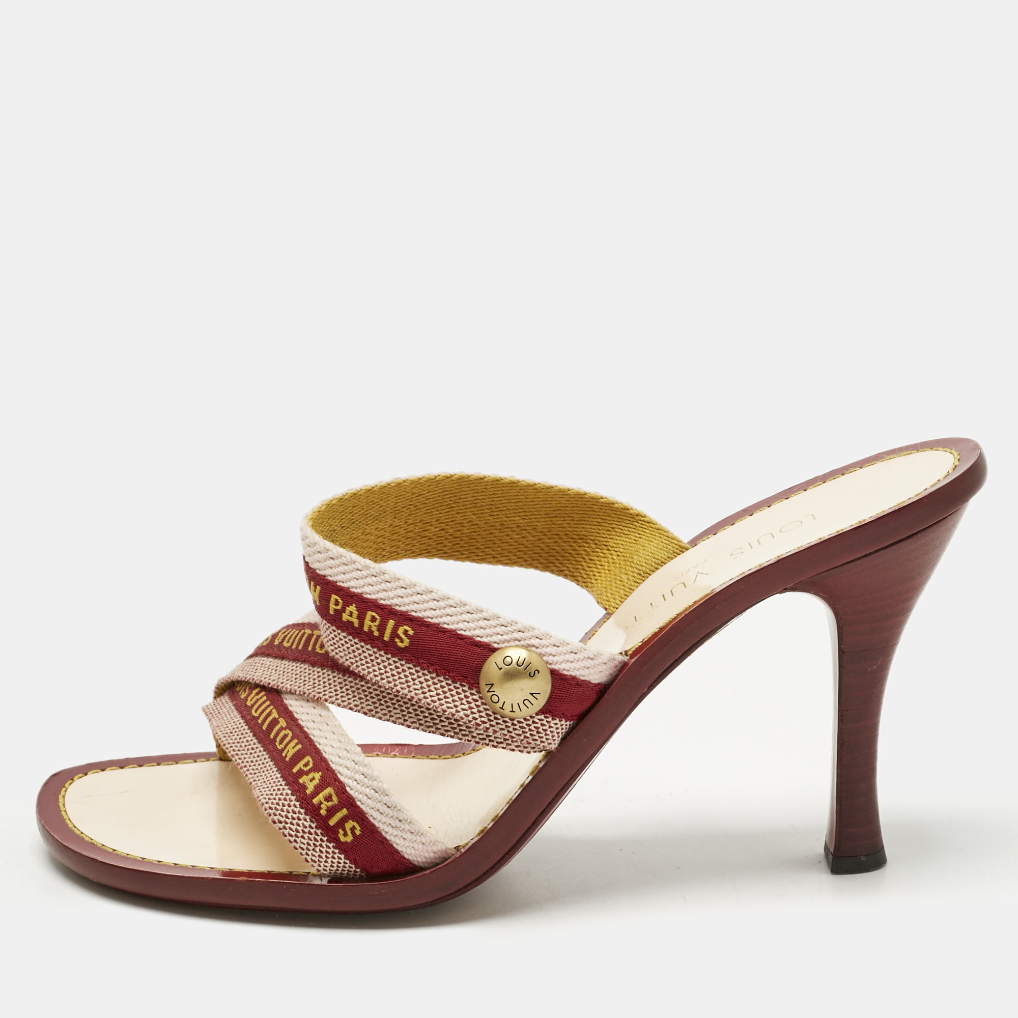 

Louis Vuitton Red/Pink Canvas Slide Sandals Size