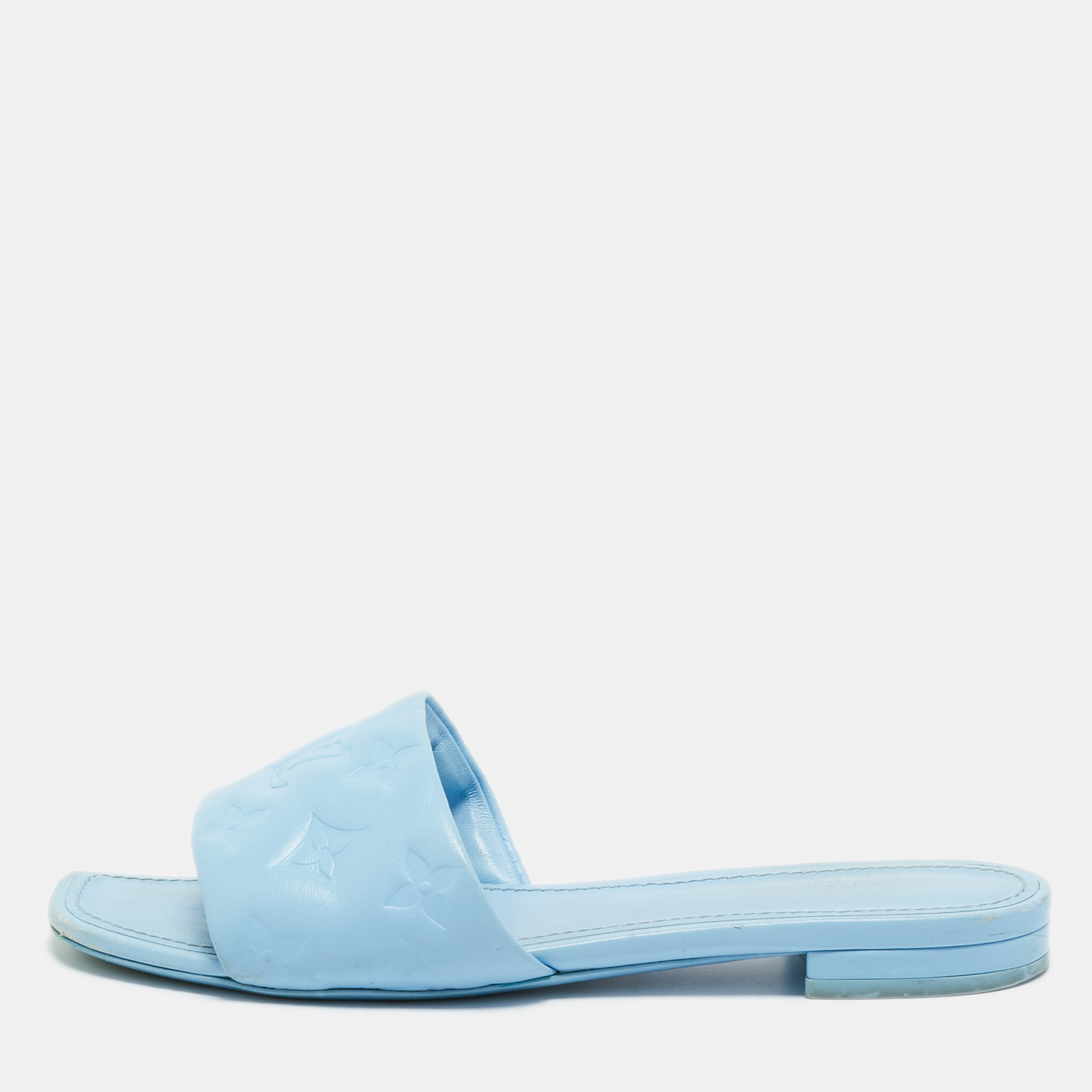 Pre-owned Louis Vuitton Blue Leather Revival Flat Slides Size 37