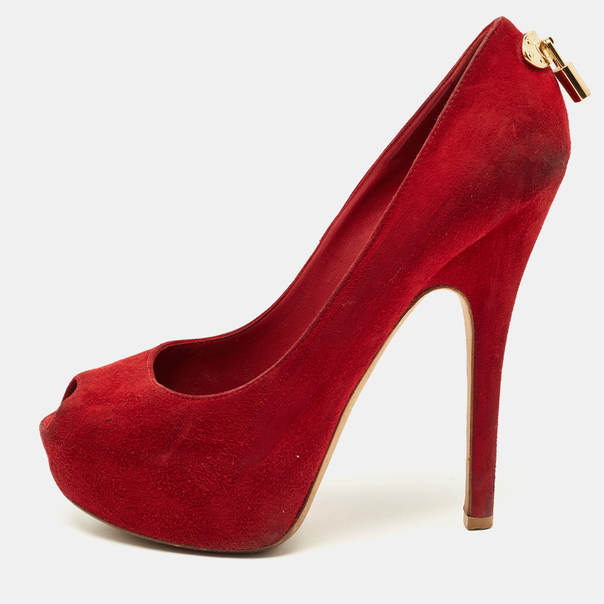 Pre-owned Louis Vuitton Red Suede Oh Really! Platform Peep Toe Pumps Size 38