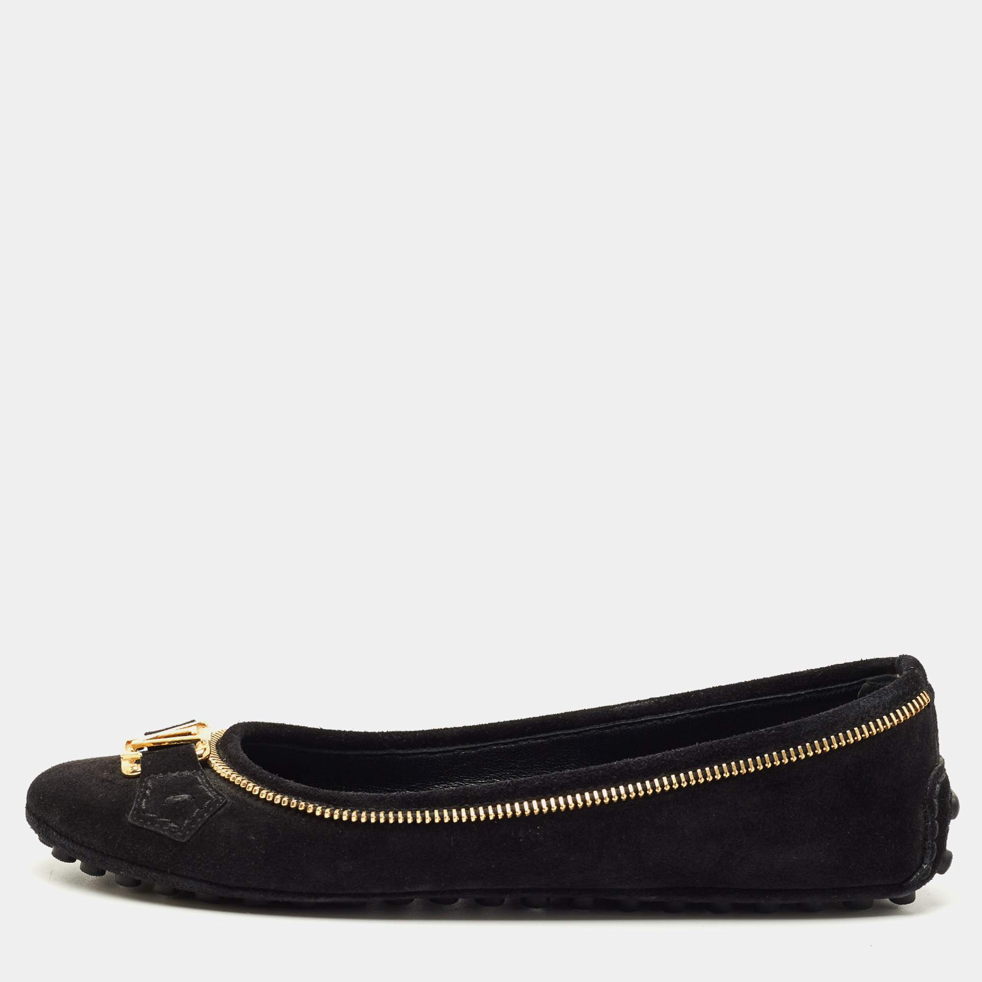 Pre-owned Louis Vuitton Black Glitter Suede Oxford Ballet Flats Size 36