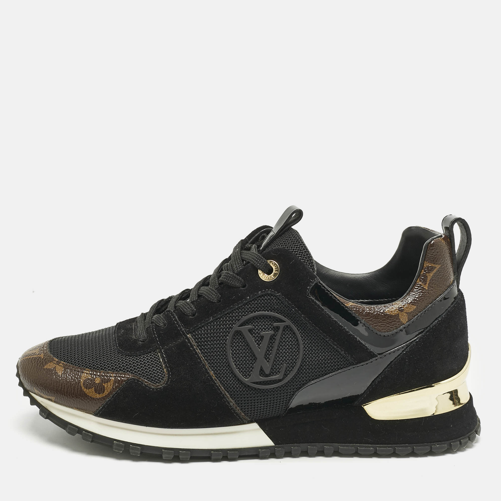 Pre-owned Louis Vuitton Black/brown Monogram Coated Canvas And Mesh Run Away Low Top Sneakers Size 38