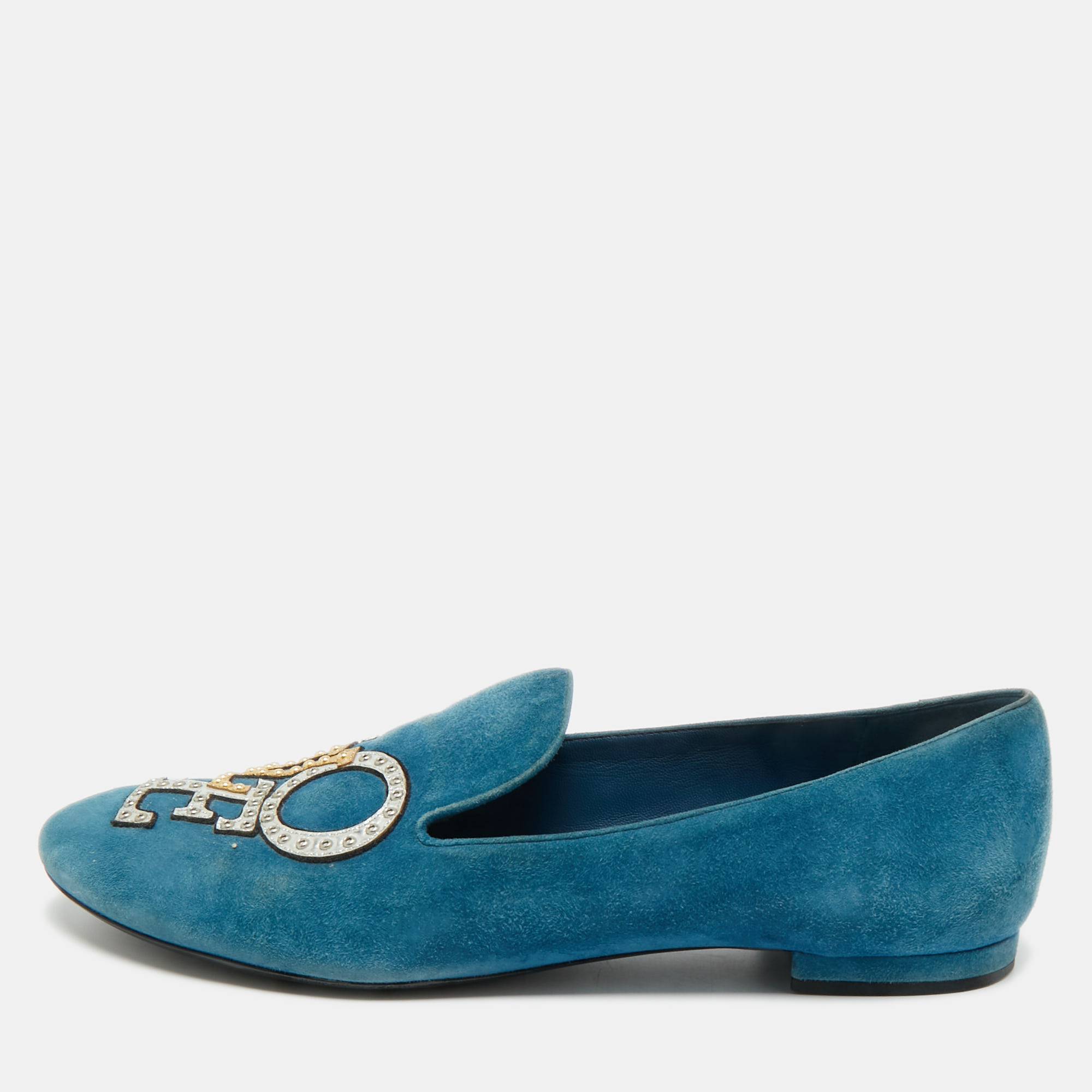 Louis Vuitton Blue Suede Addict Smoking Slippers Size 38.5