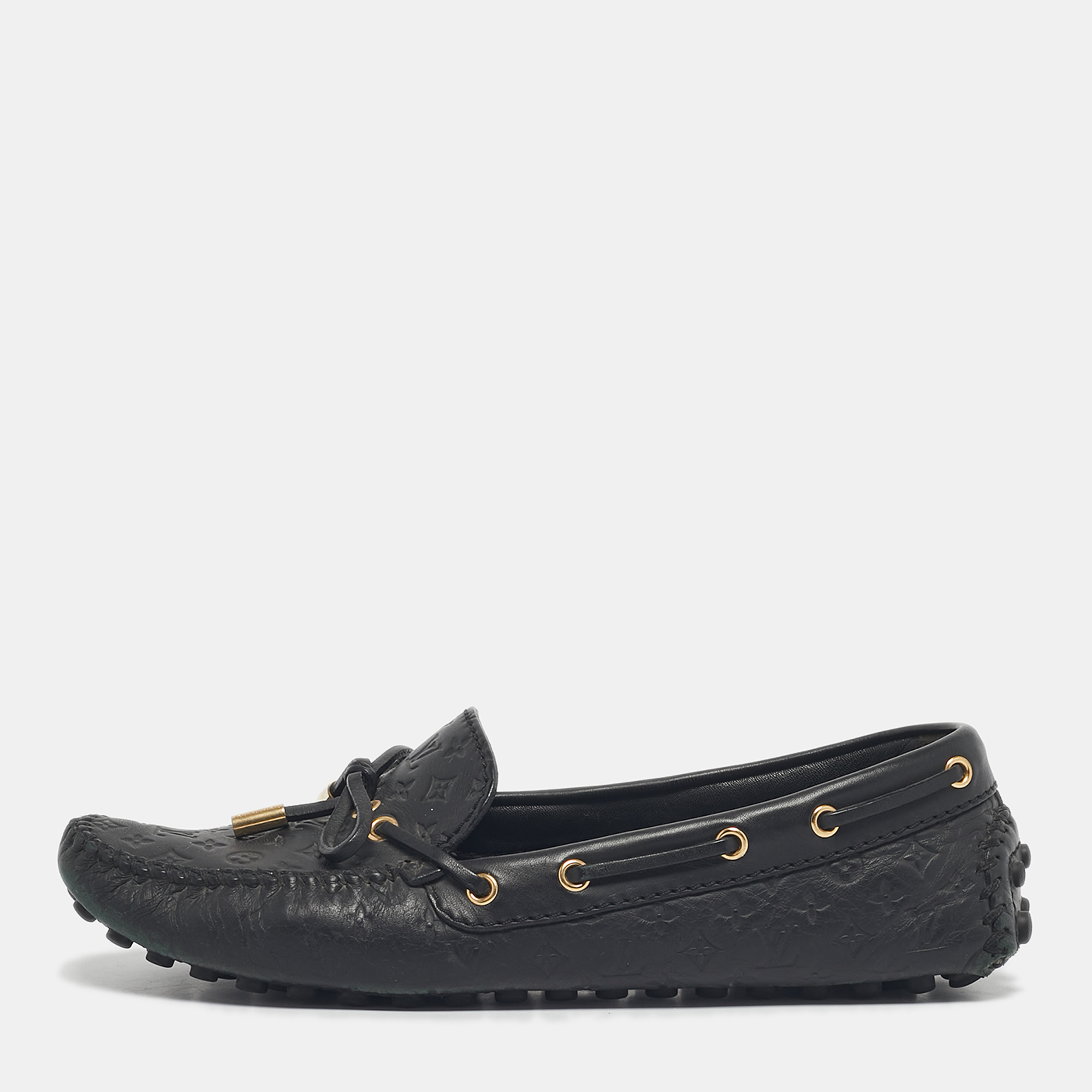 

Louis Vuitton Black Monogram Empreinte Leather Gloria Loafers Size 39