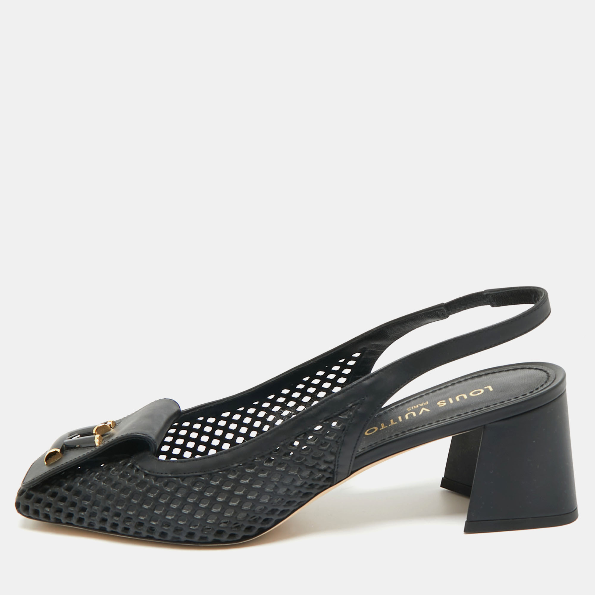 

Louis Vuitton Black Leather Perforated Shake Slingback Pumps Size