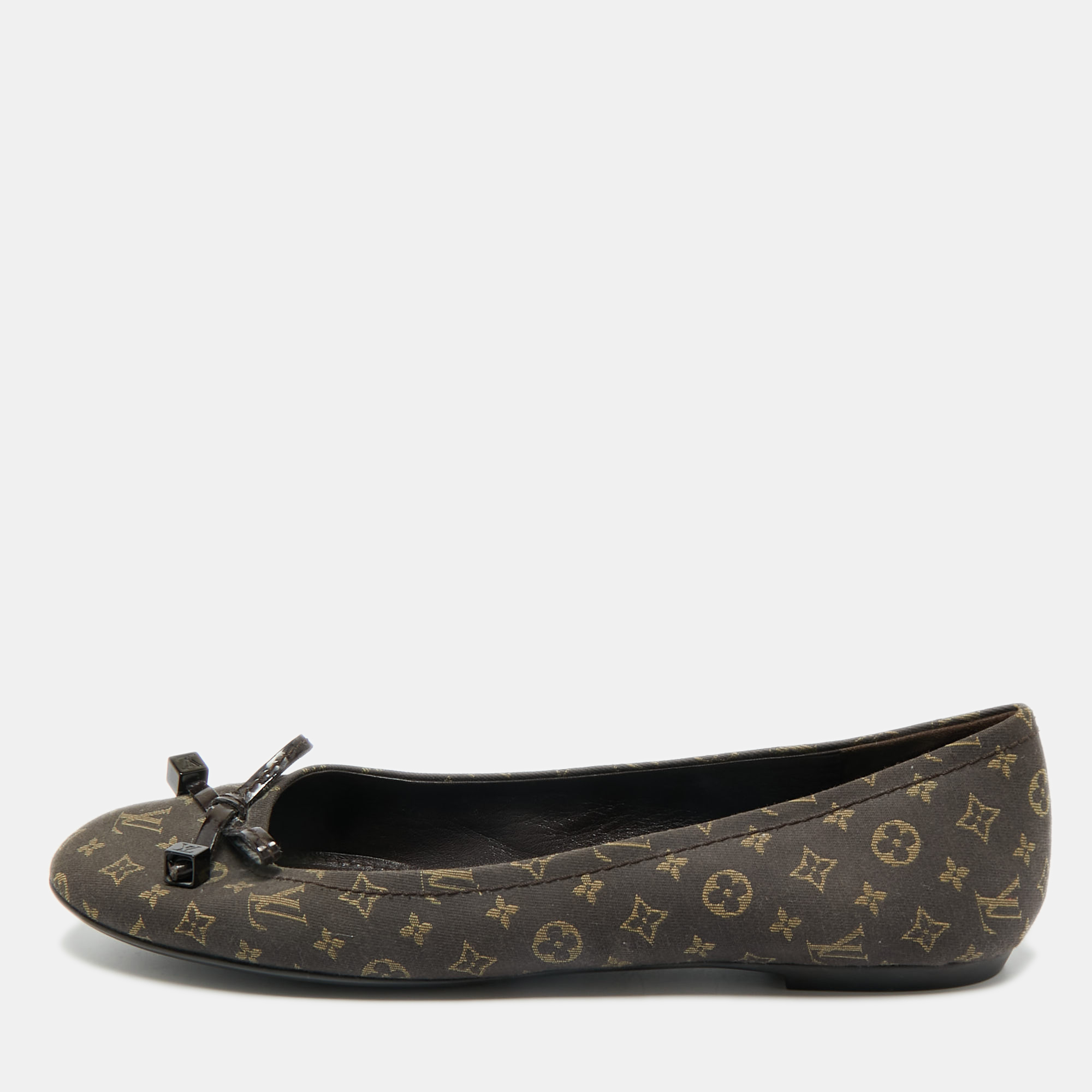 Pre-owned Louis Vuitton Brown Monogram Mini Lin Canvas Debbie Ballet Flats Size 38.5