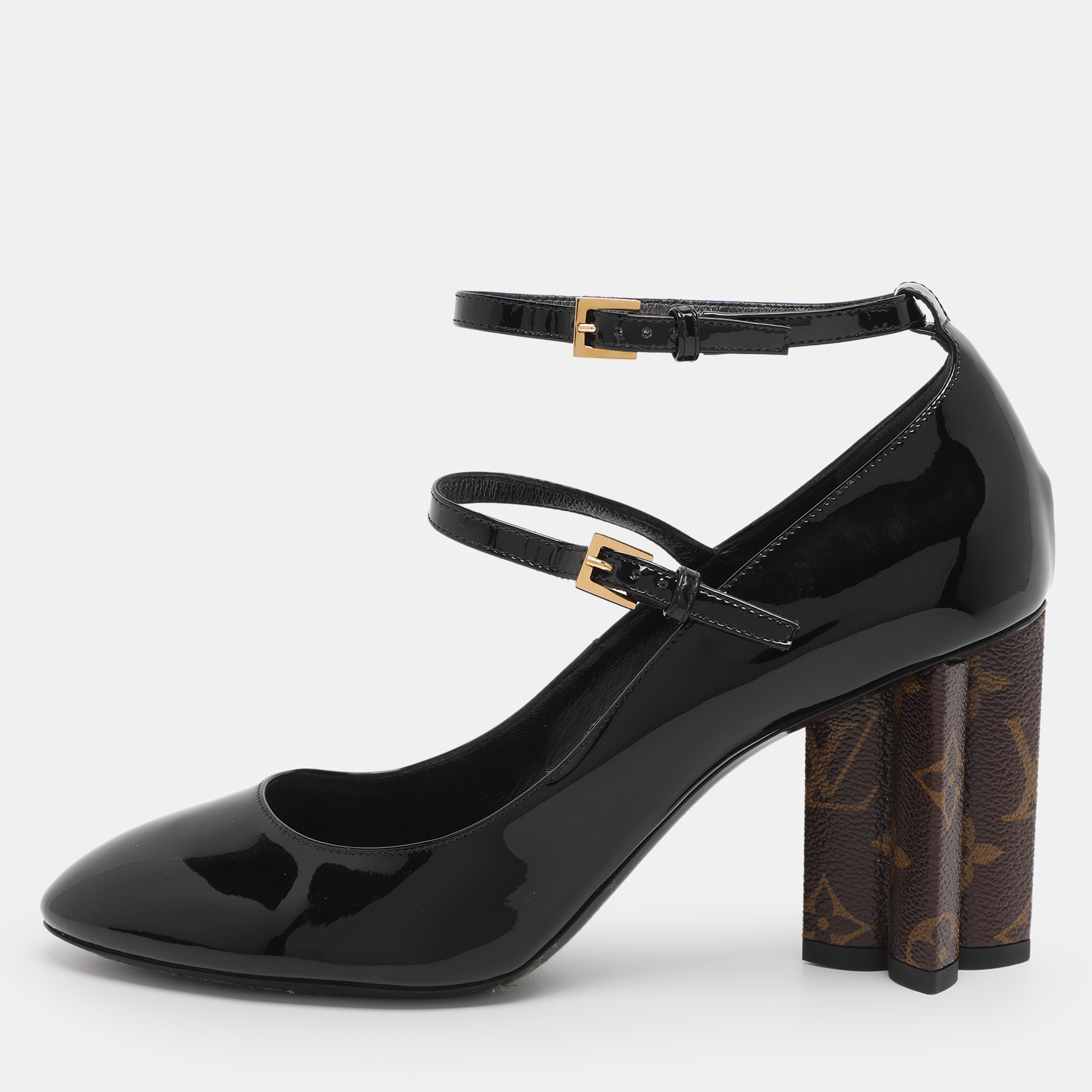 Pre-owned Louis Vuitton Black Patent And Canvas Peep Toe Pumps Size 39