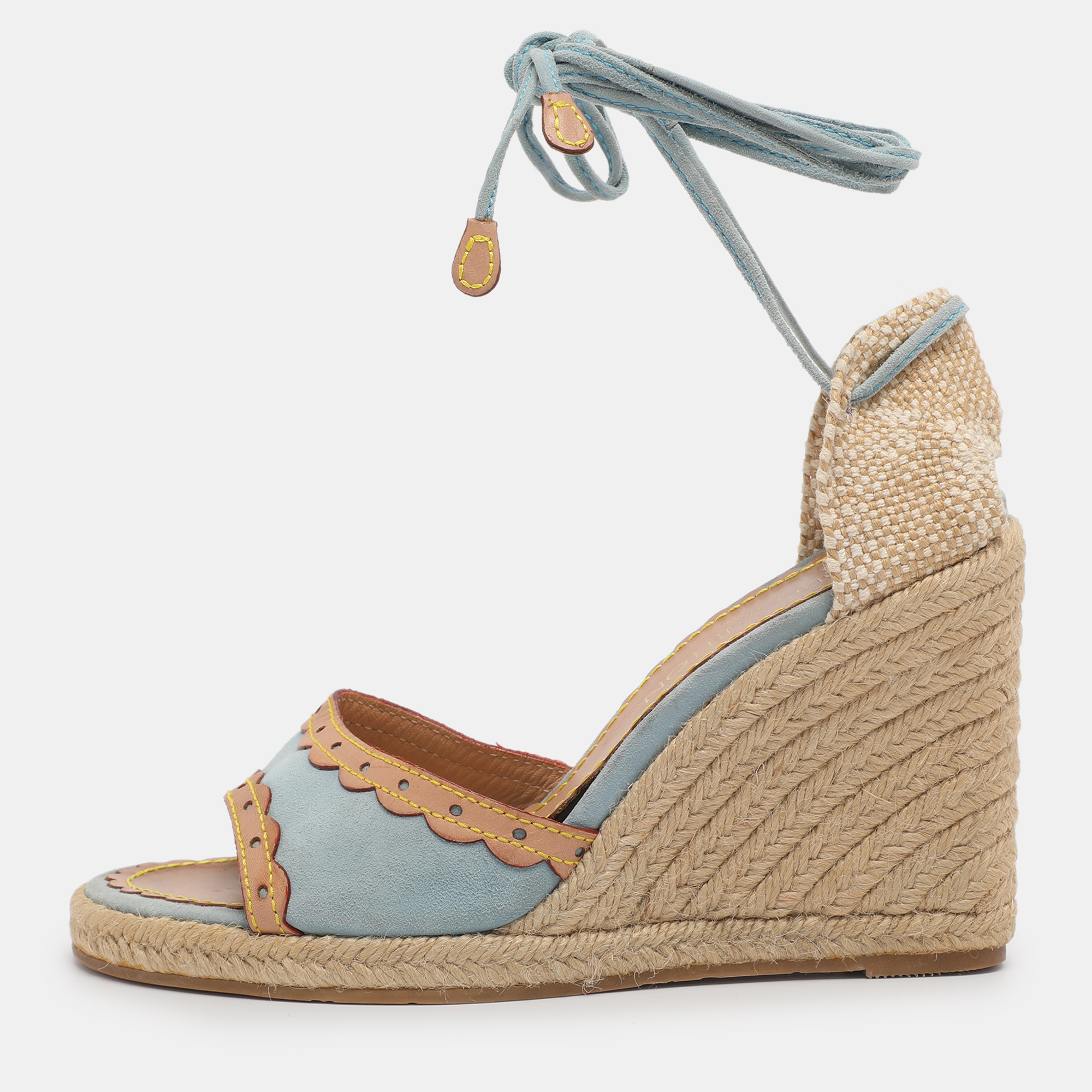 

Louis Vuitton Multicolor Jute and Suede Wedge Espadrilles Sandals Size 39