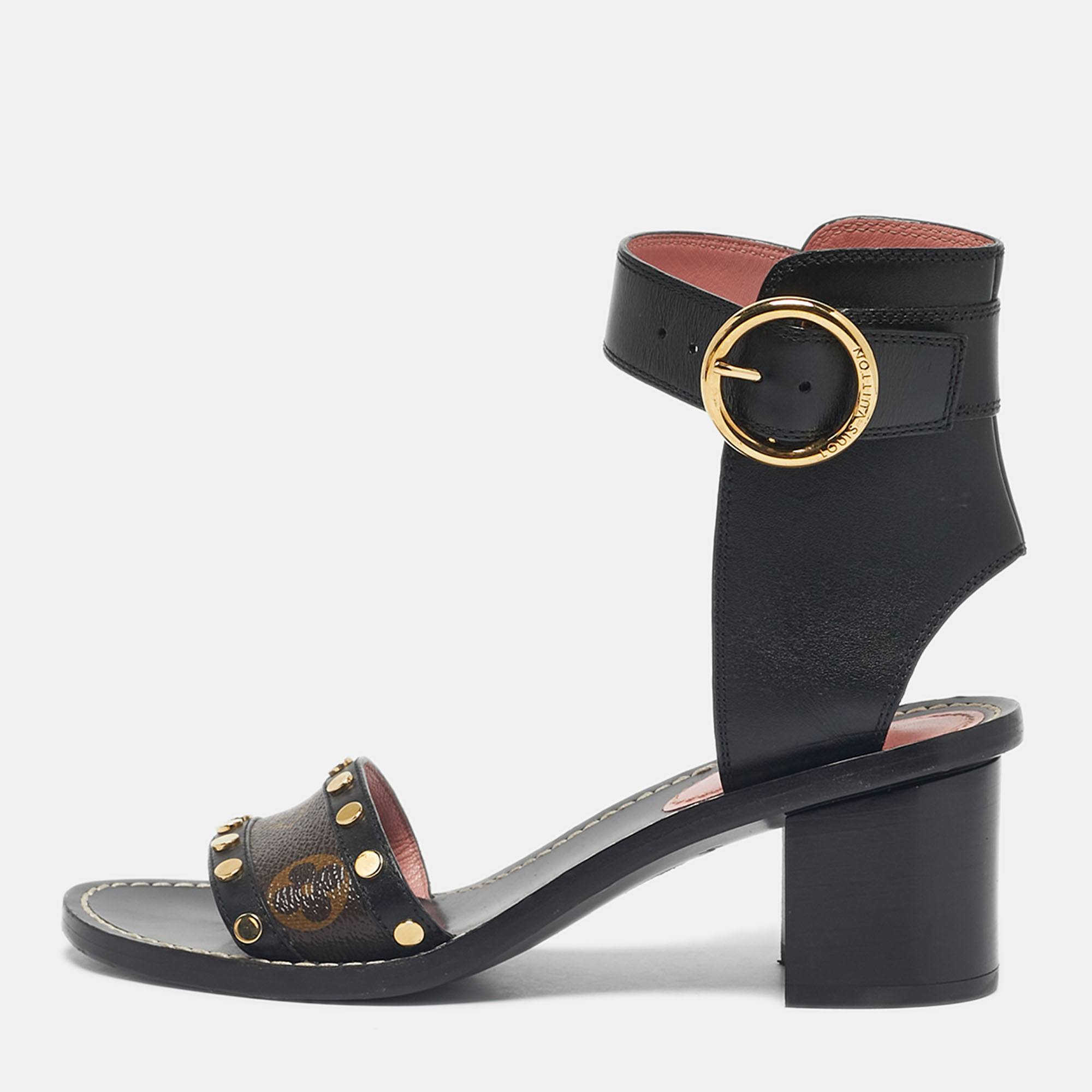 

Louis Vuitton Black/Brown Monogram Canvas and Leather Passenger Ankle Strap Sandals Size