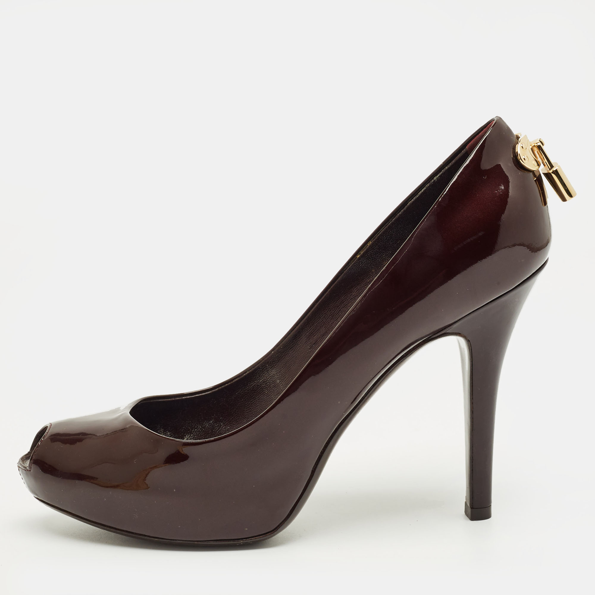 Pre-owned Louis Vuitton Burgundy Leather Oh Really! Peep Toe Pumps Size 37.5