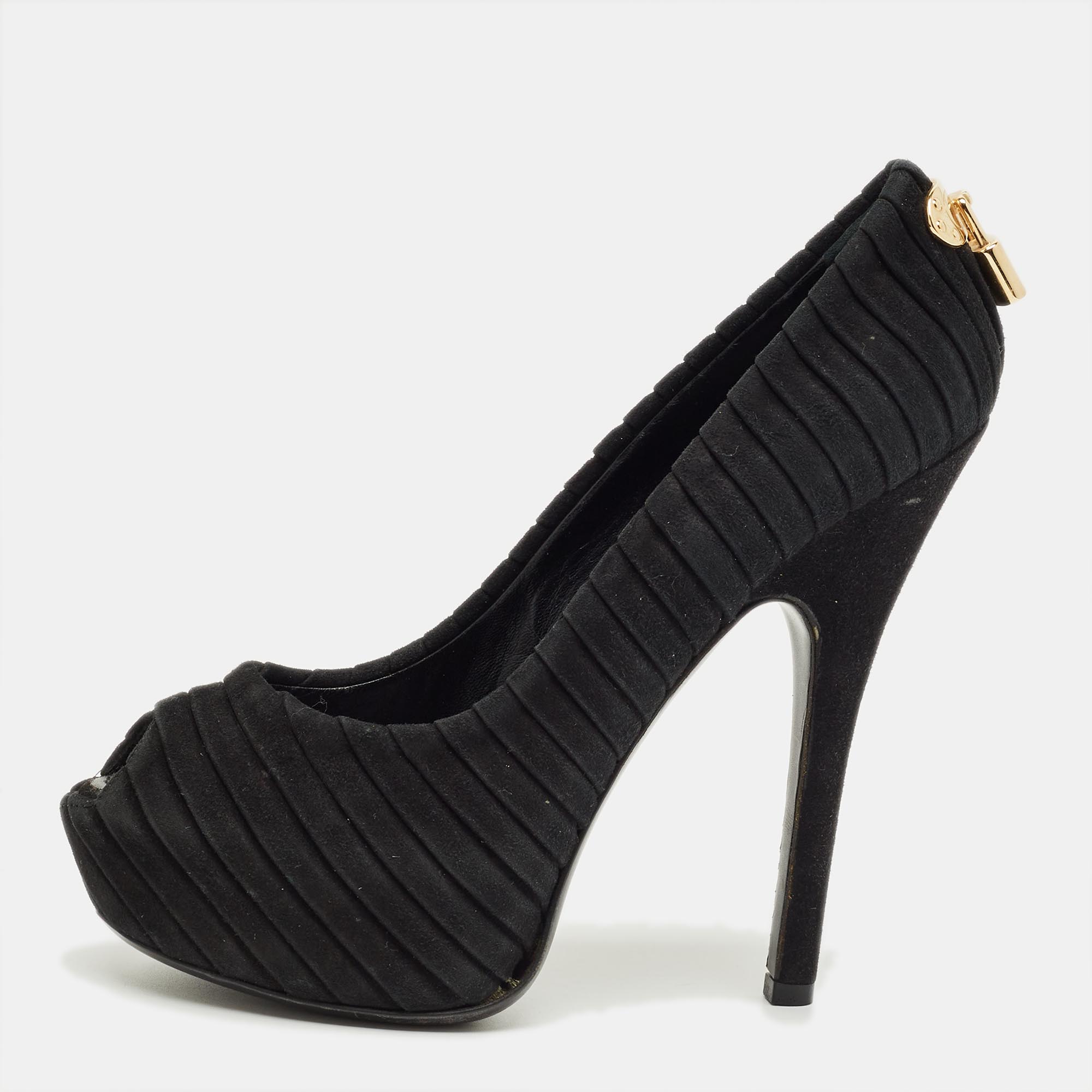 Pre-owned Louis Vuitton Black Suede Oh Really! Peep Toe Pumps Size 36.5