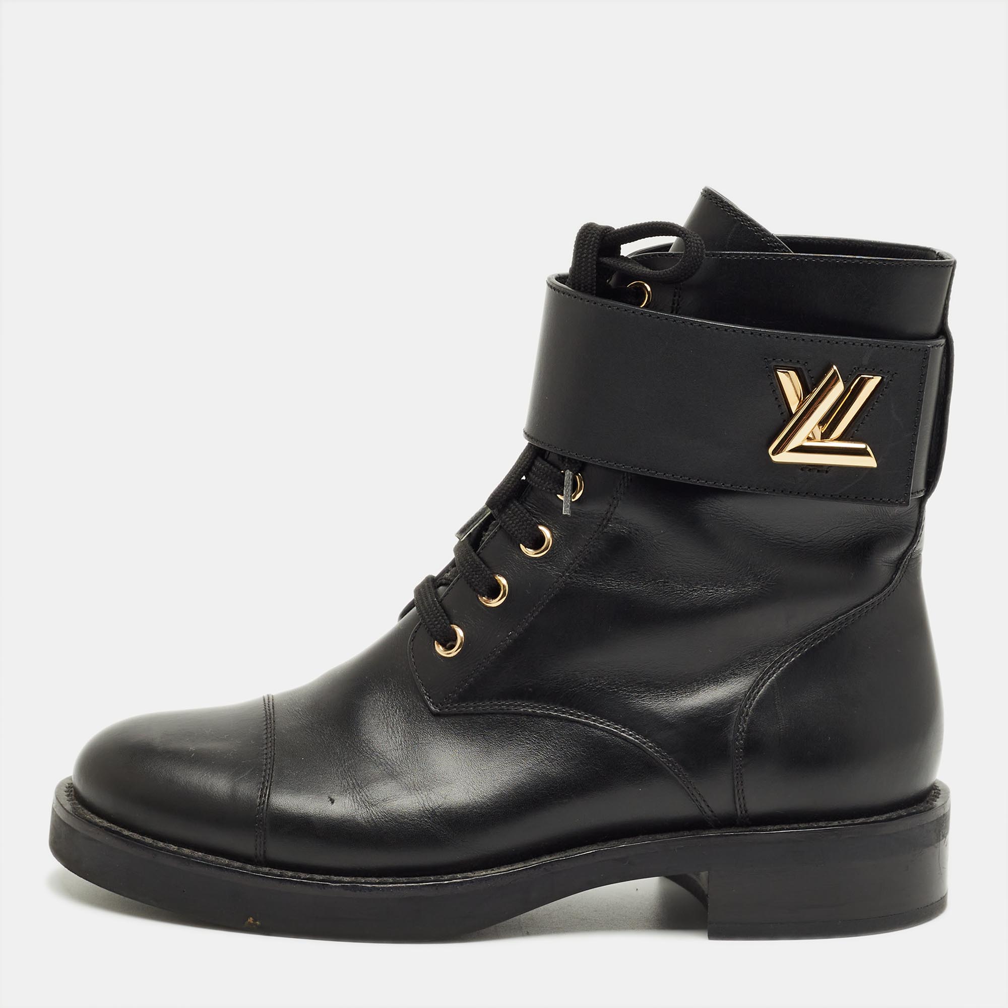 Pre-owned Louis Vuitton Black Leather Wonderland Ranger Combat Boots Size 38