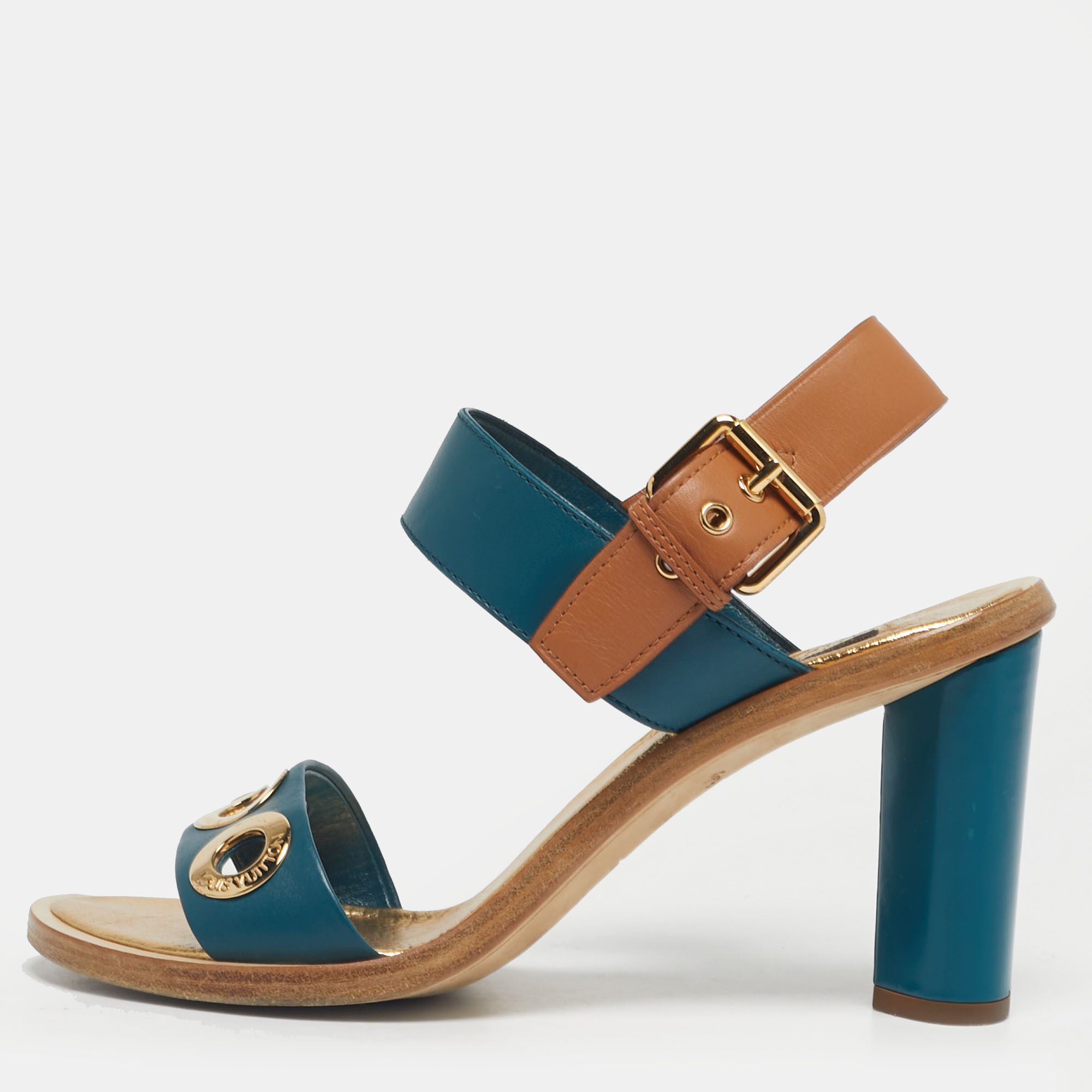 Pre-owned Louis Vuitton Green/brown Leather Lounger Ankle Strap Open Toe Sandals Size 39.5