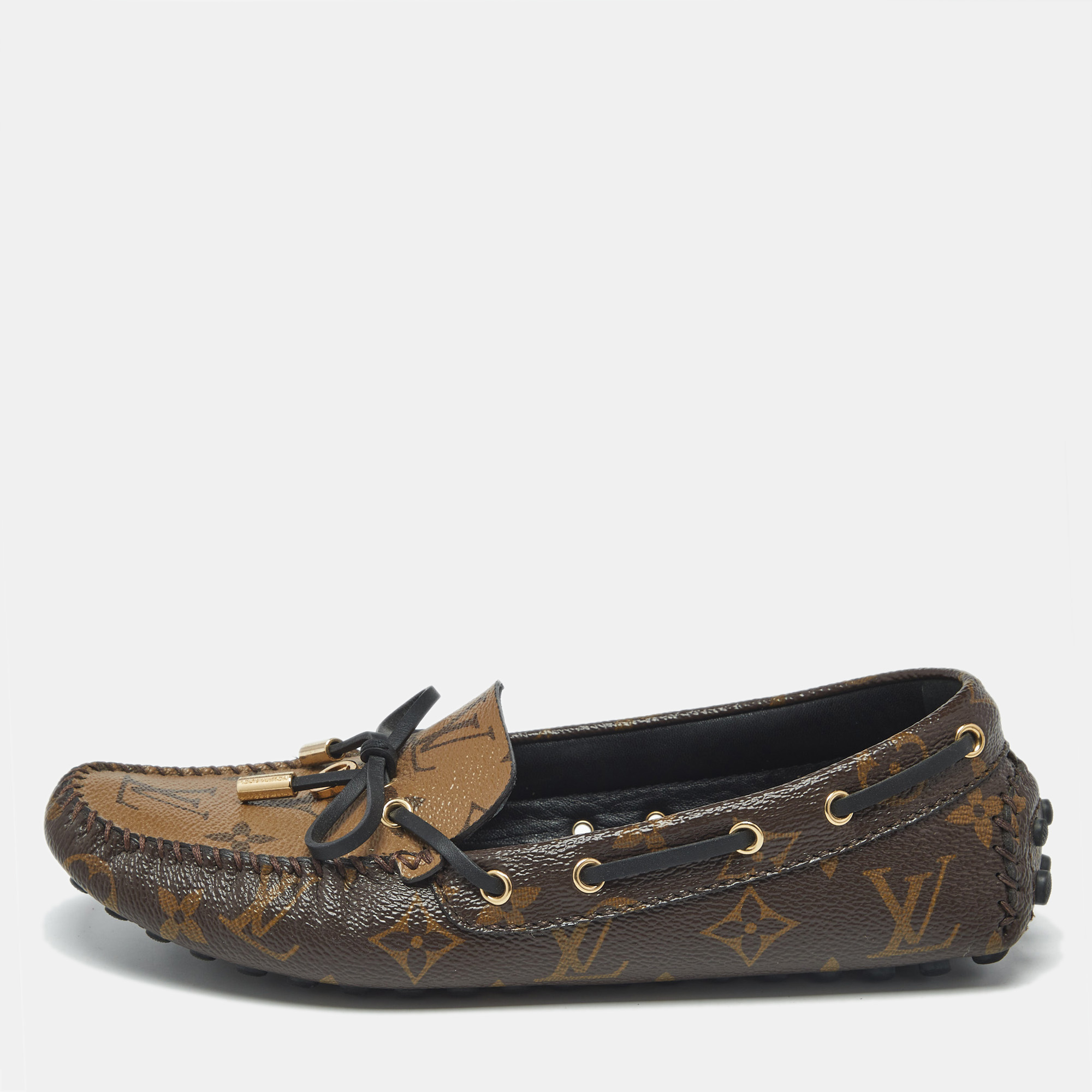 Pre-owned Louis Vuitton Brown Monogram Canvas And Leather Gloria Loafers Size 37