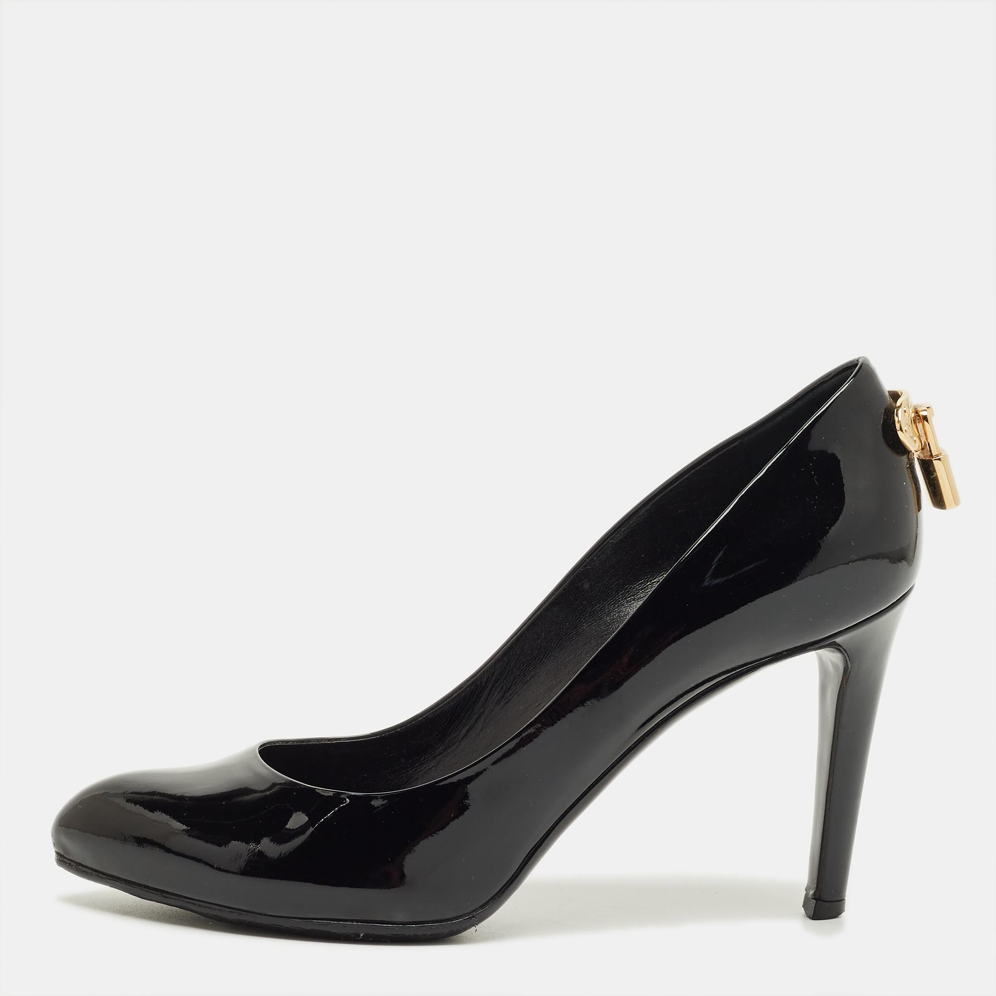 Pre-owned Louis Vuitton Black Patent Leather Lock It Pumps Size 36.5