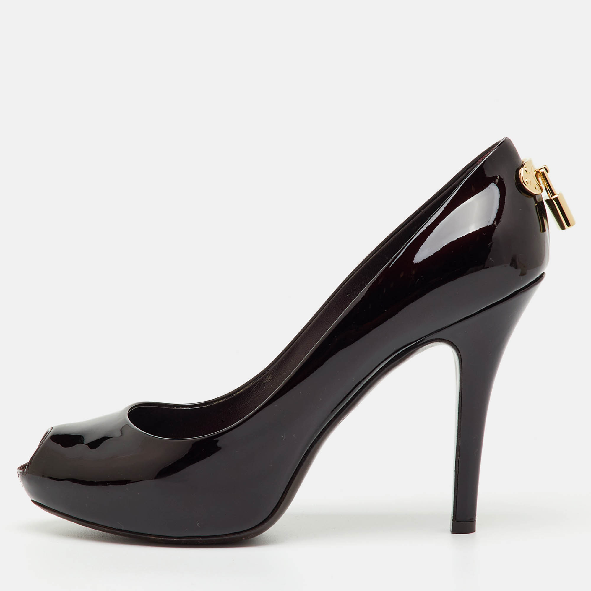 Pre-owned Louis Vuitton Dark Brown Patent Leather Oh Really! Peep Toe Platform Pumps Size 37.5