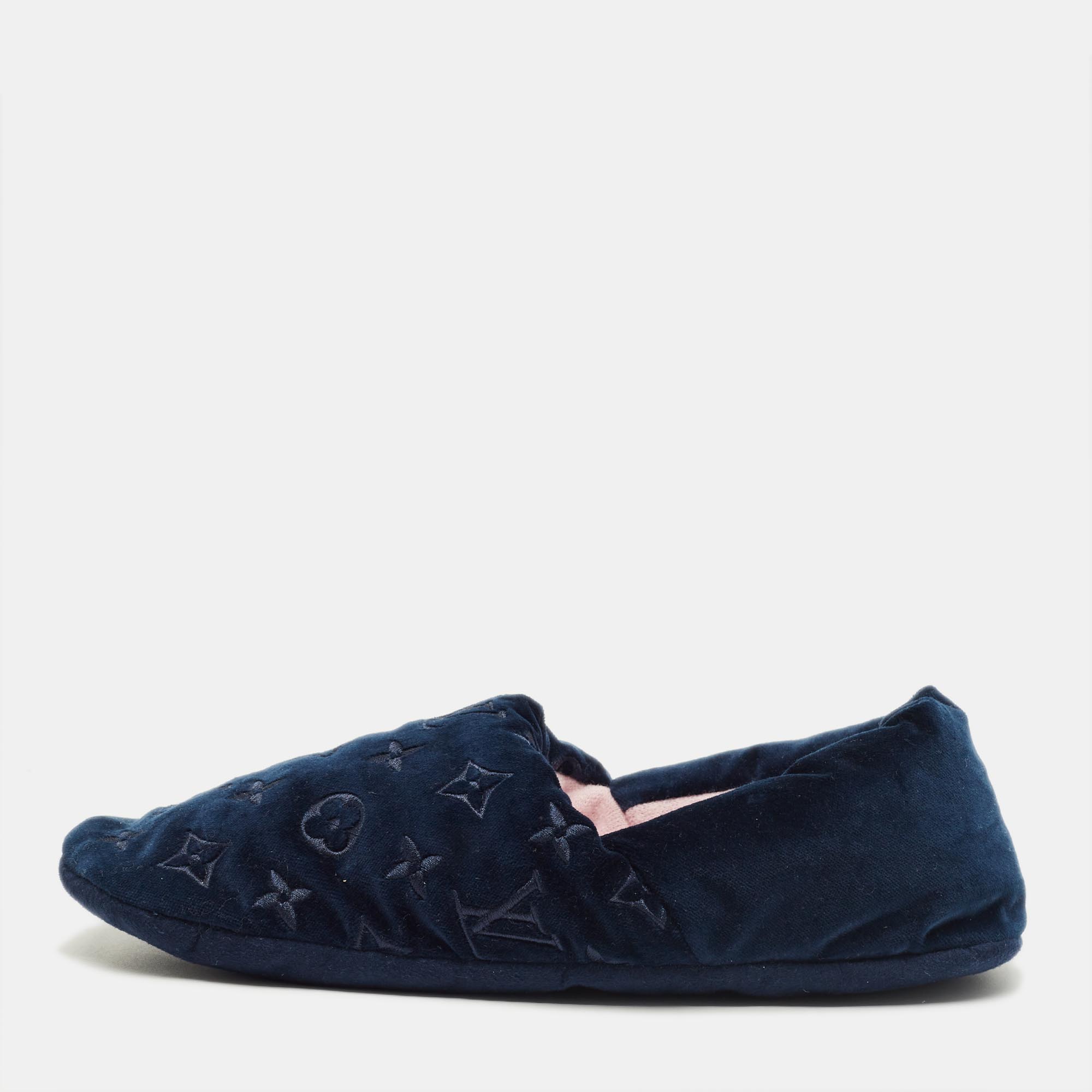 Pre-owned Louis Vuitton Navy Blue Velvet Dreamy Slippers Size 40
