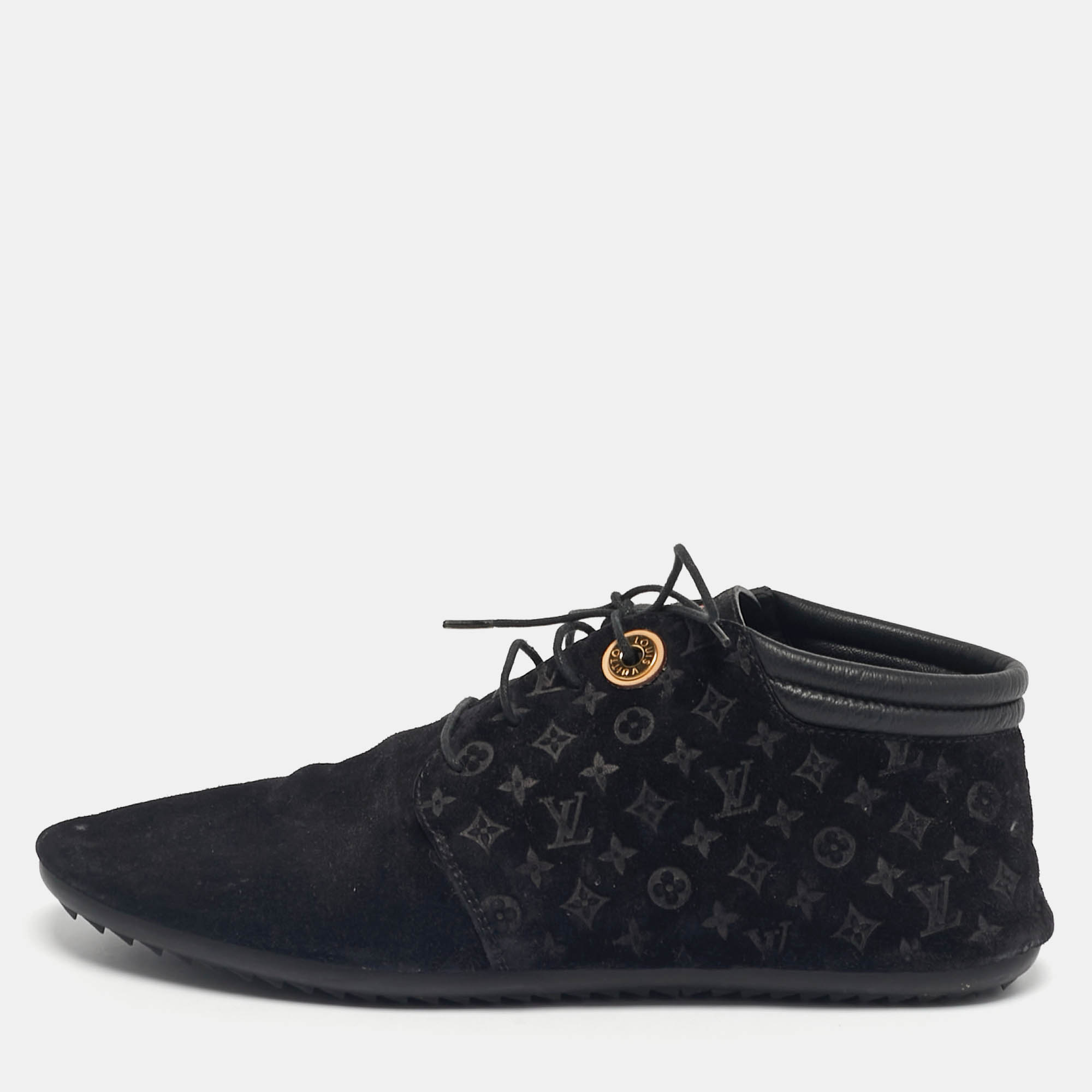 Pre-owned Louis Vuitton Black Monogram Suede Lace Up Sneakers Size 36