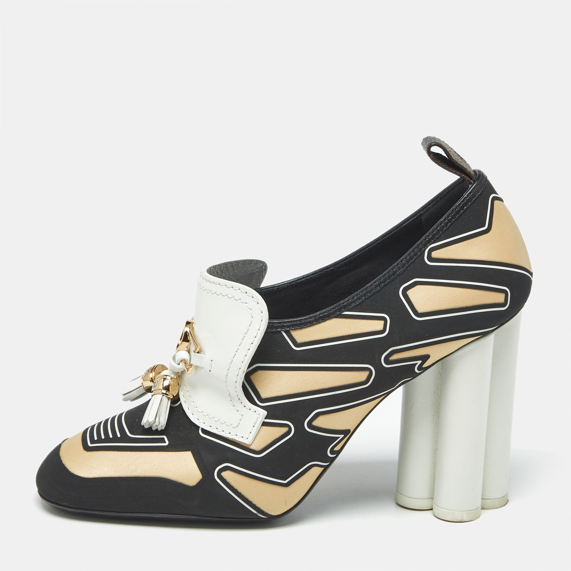 Pre-owned Louis Vuitton Multicolor Leather And Fabric Tassel Embellished Swift Loafer Pumps Size 39