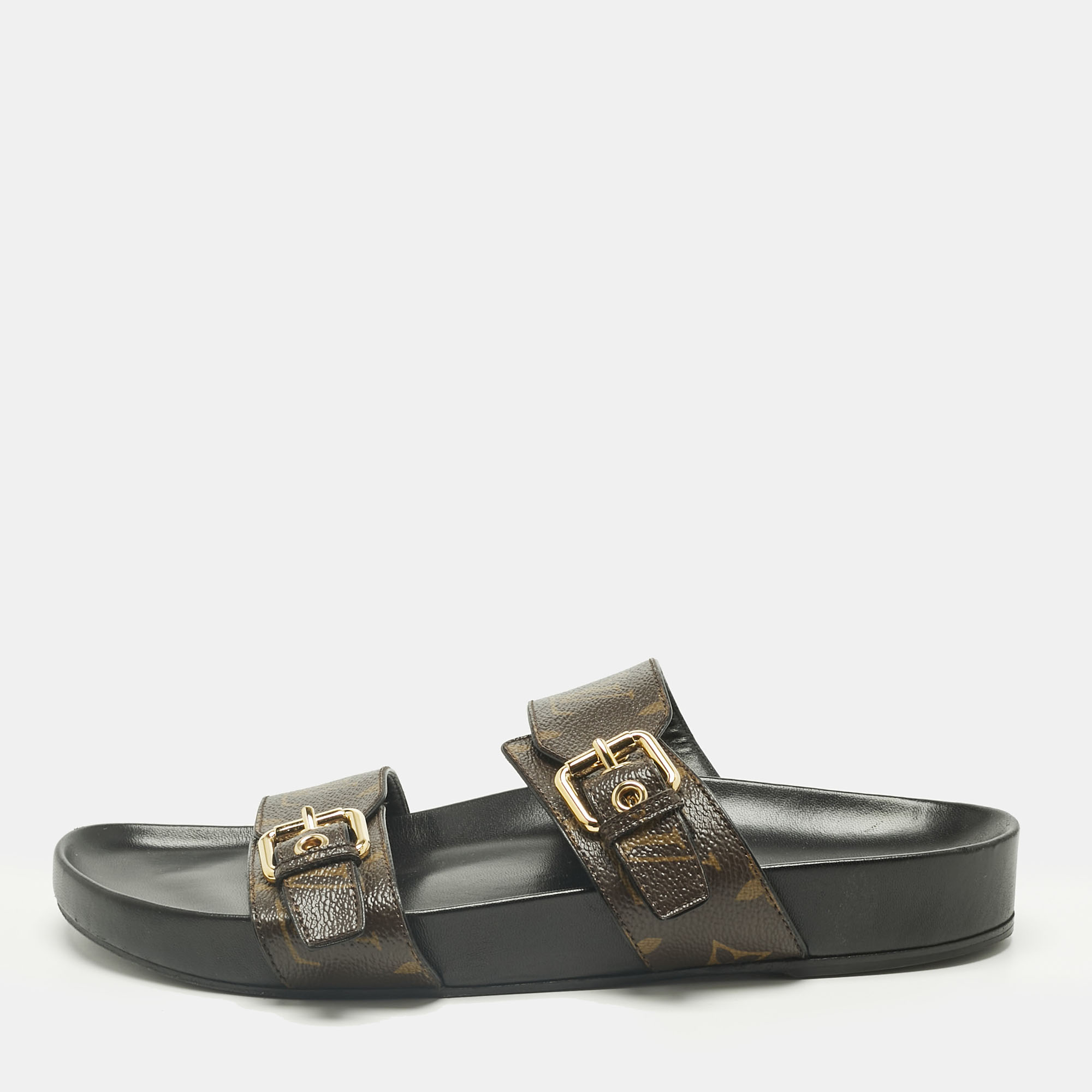 Pre-owned Louis Vuitton Brown Coated Canvas Bom Dia Flat Sandals Size 41