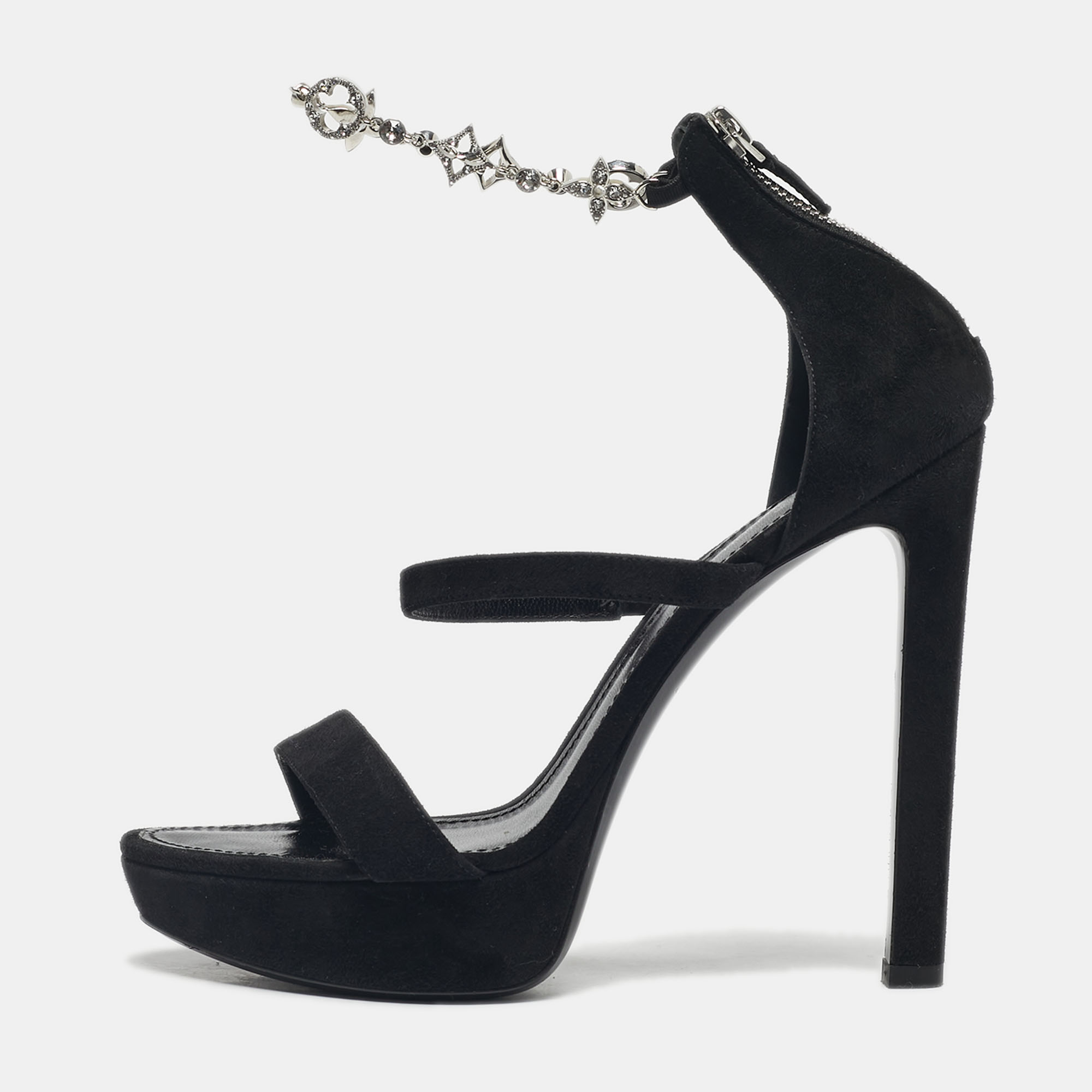 Pre-owned Louis Vuitton Black Suede Ankle Strap Platform Sandals Size 38