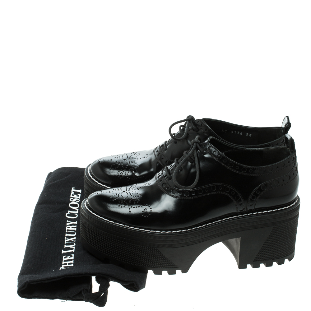 Louis Vuitton Loafers Black Brogue Leather Fighter Platform