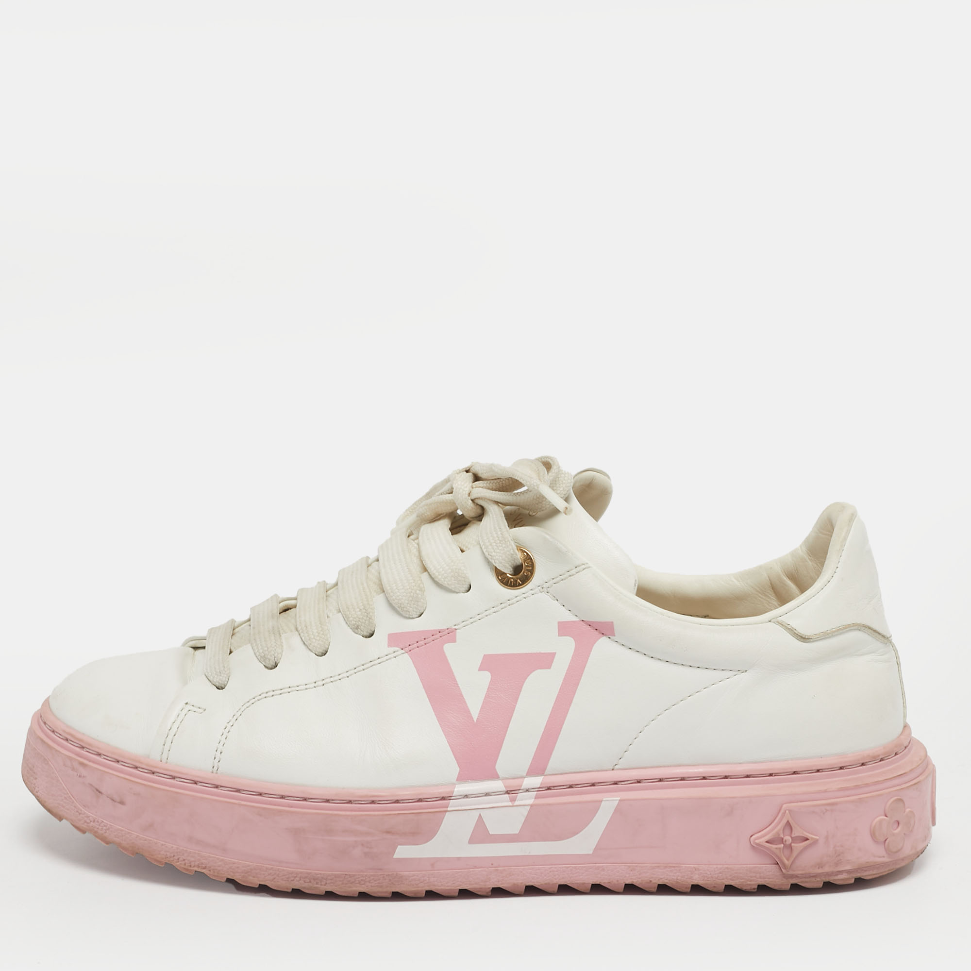 LOUIS VUITTON Pre-owned White/pink Leather Time Out Low Top Sneakers Size 39