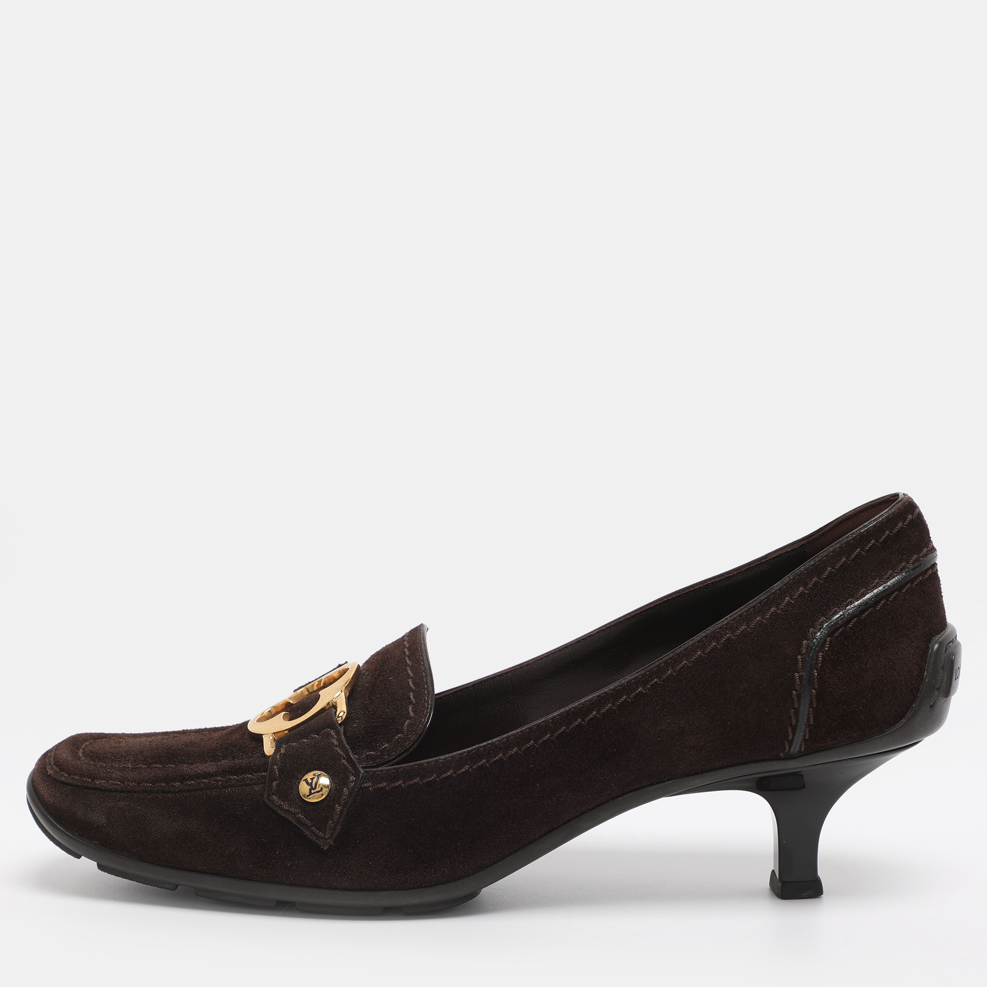 LOUIS VUITTON Pre-owned Brown Suede Leather Loafer Pumps Size 39