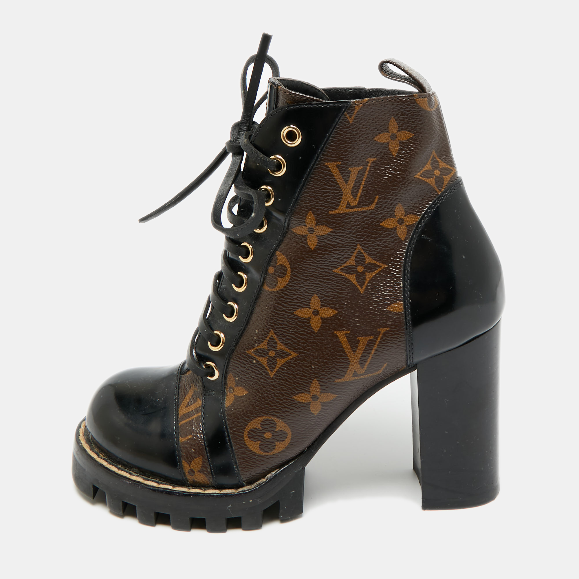 

Louis Vuitton Brown/Black Monogram Canvas and Patent Leather Star Trail Ankle Boot Size