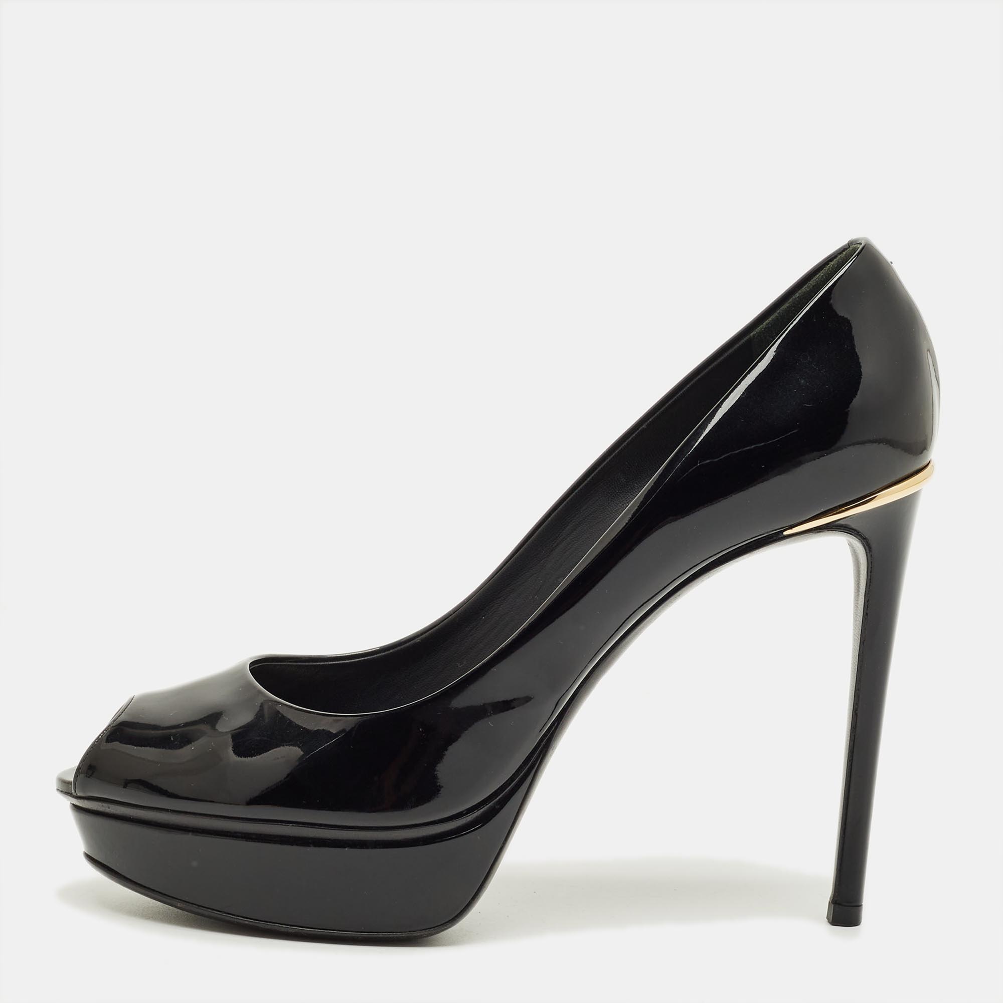 LOUIS VUITTON Pre-owned Black Patent Leather Oh Really! Platform Peep Toe Pumps Size 38.5