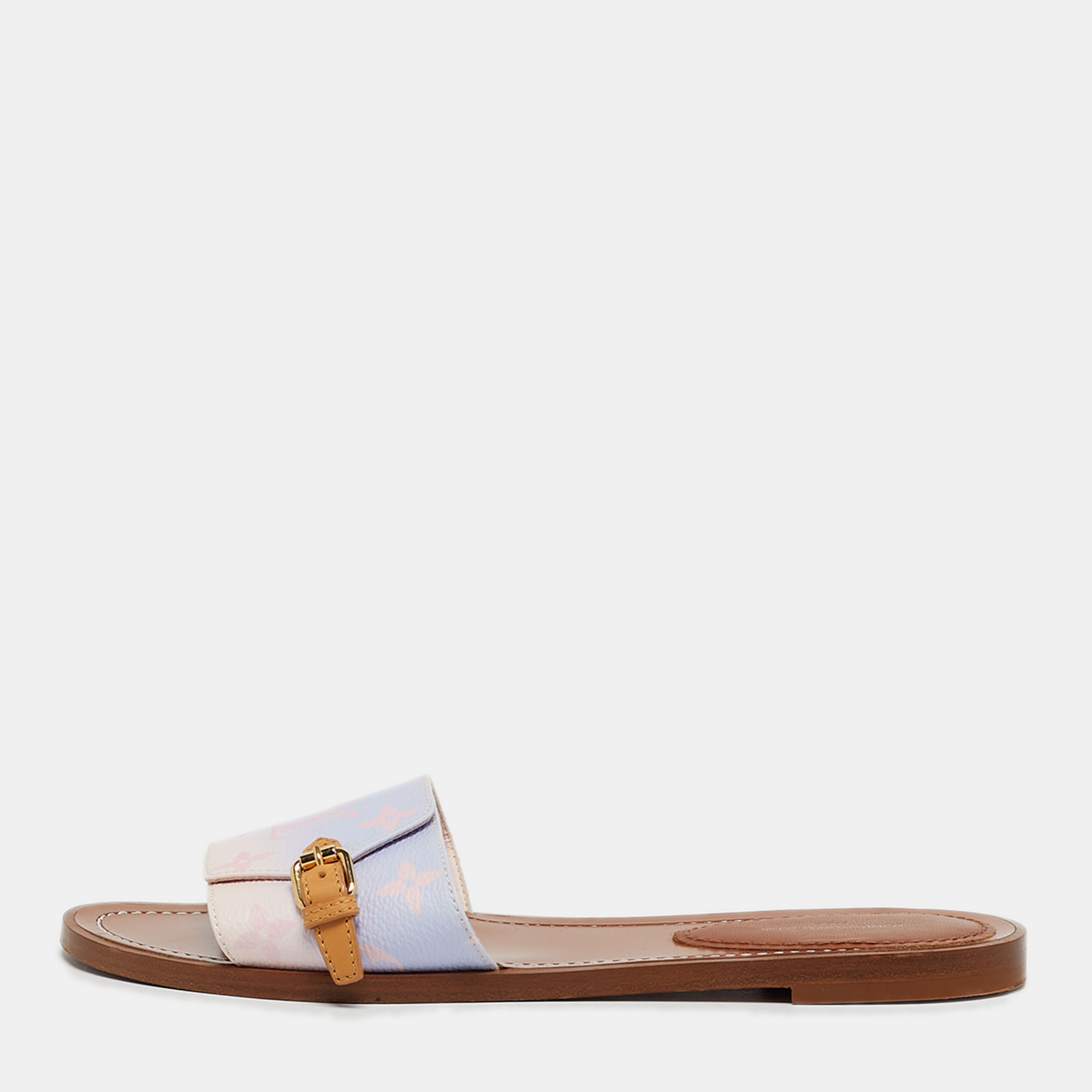 Pre-owned Louis Vuitton Lock It Size 38.5 Pink/purple Canvas Flat Slide