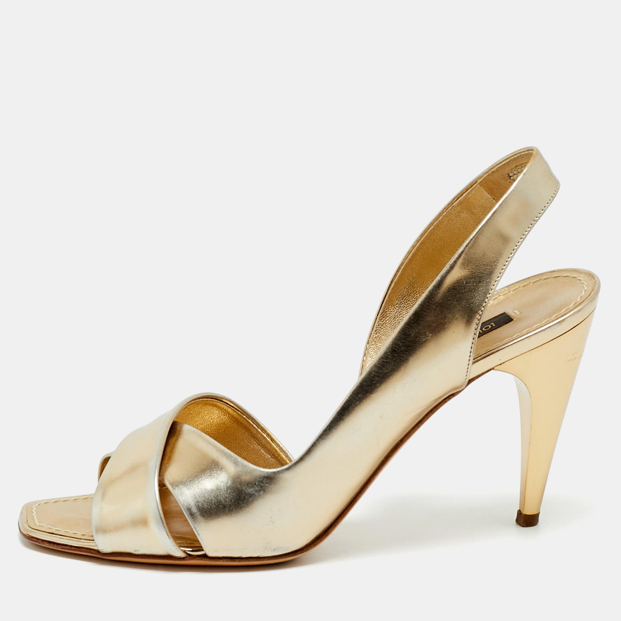 Pre-owned Louis Vuitton Barbara Size 36.5 Gold Leather D'orsay Slingback Sandals