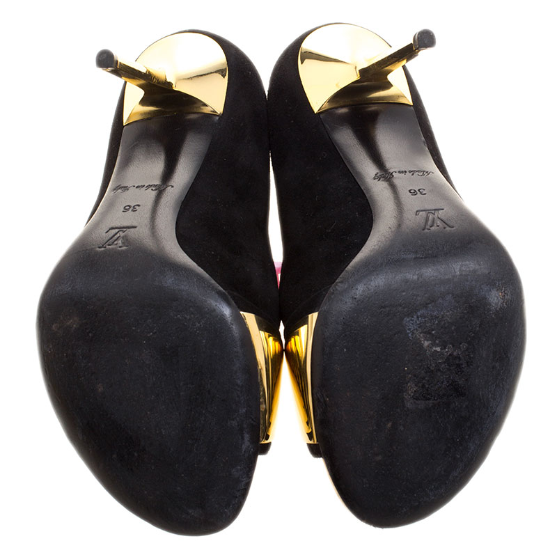 Louis Vuitton Black Suede Gold Plate Peep Toe Pumps Size 36 Louis