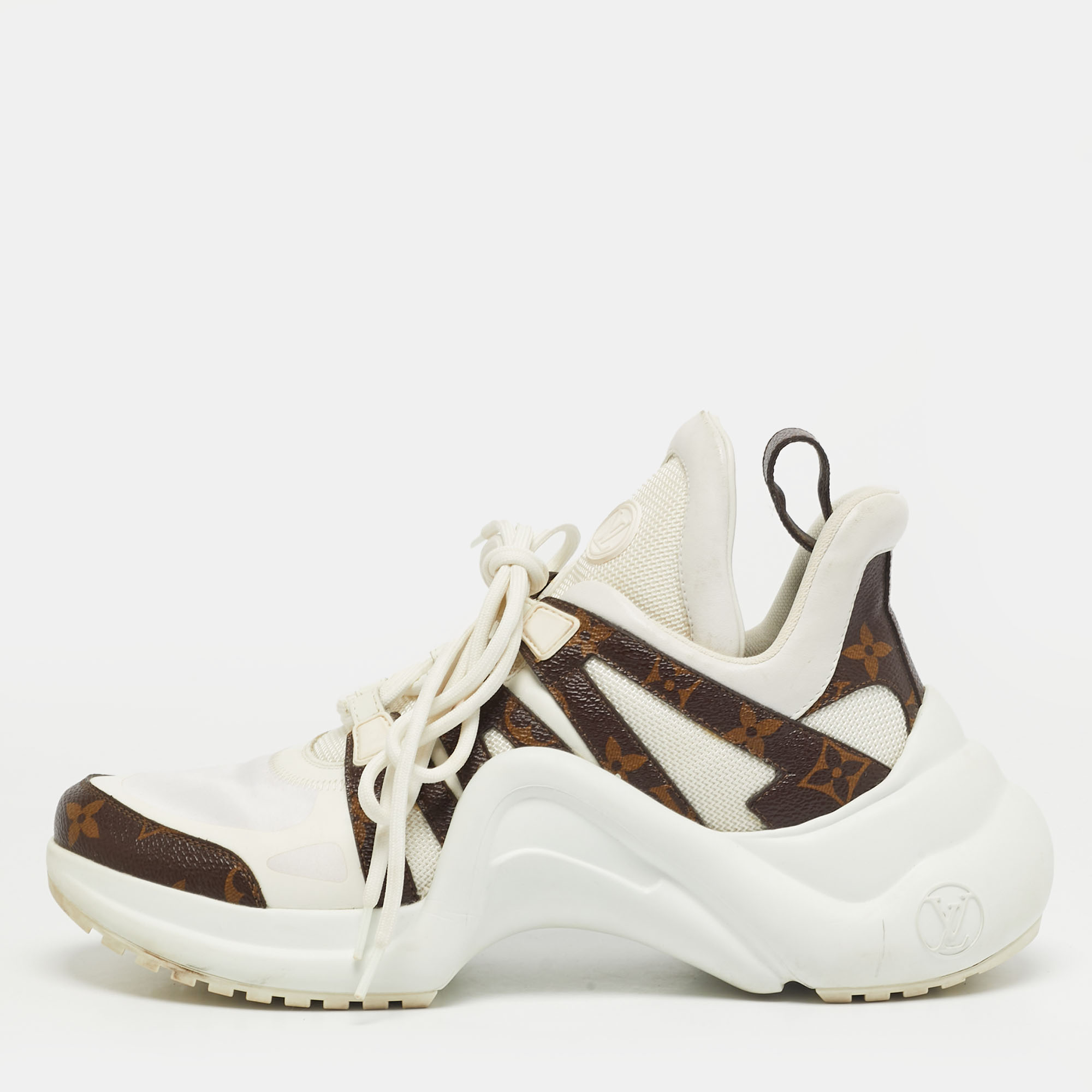 Pre-owned Louis Vuitton Archlight Size 40 White/brown Leather And Mesh Low Top Sneakers